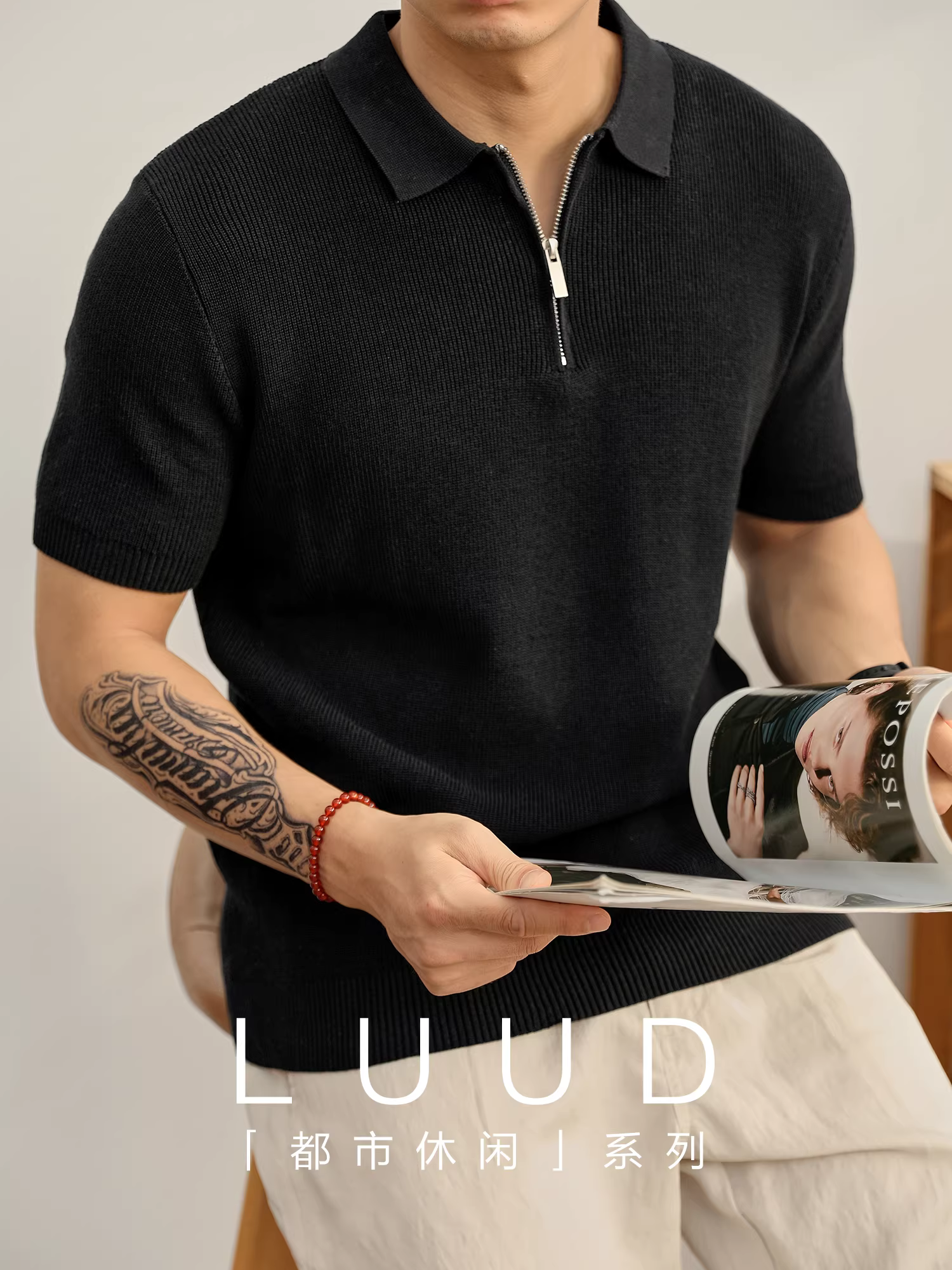 Áo polo dệt kim thoáng khí nhẹ nhàng và tinh tế dành cho nam, thời trang mùa hè Áo polo nửa khóa kéo phong cách Hàn Quốc tay ngắn