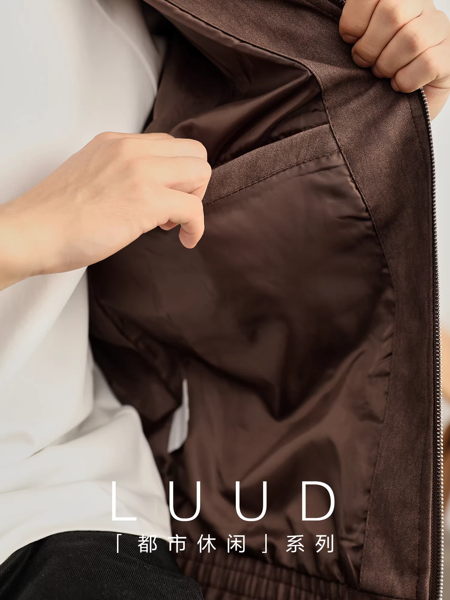 Áo khoác da PU kiểu dáng cổ điển LUUD, có khóa kéo ngắn, chất liệu vải bố, cổ áo kiểu bomber dành cho nam