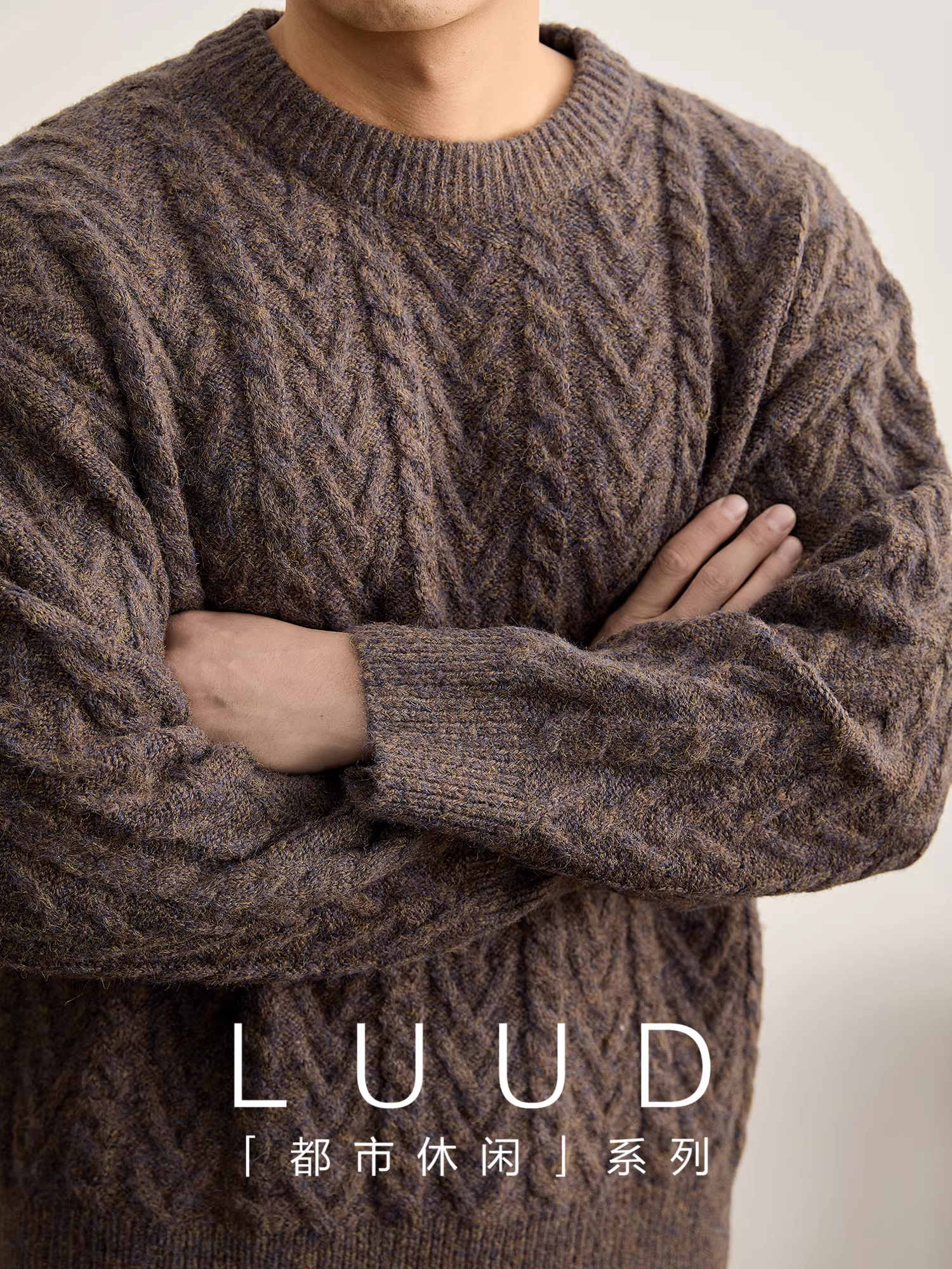 Áo len cổ tròn dày dặn bằng sợi dệt kim nhiều màu LUUD với họa tiết đan kiểu cổ điển, áo len chui đầu ấm áp