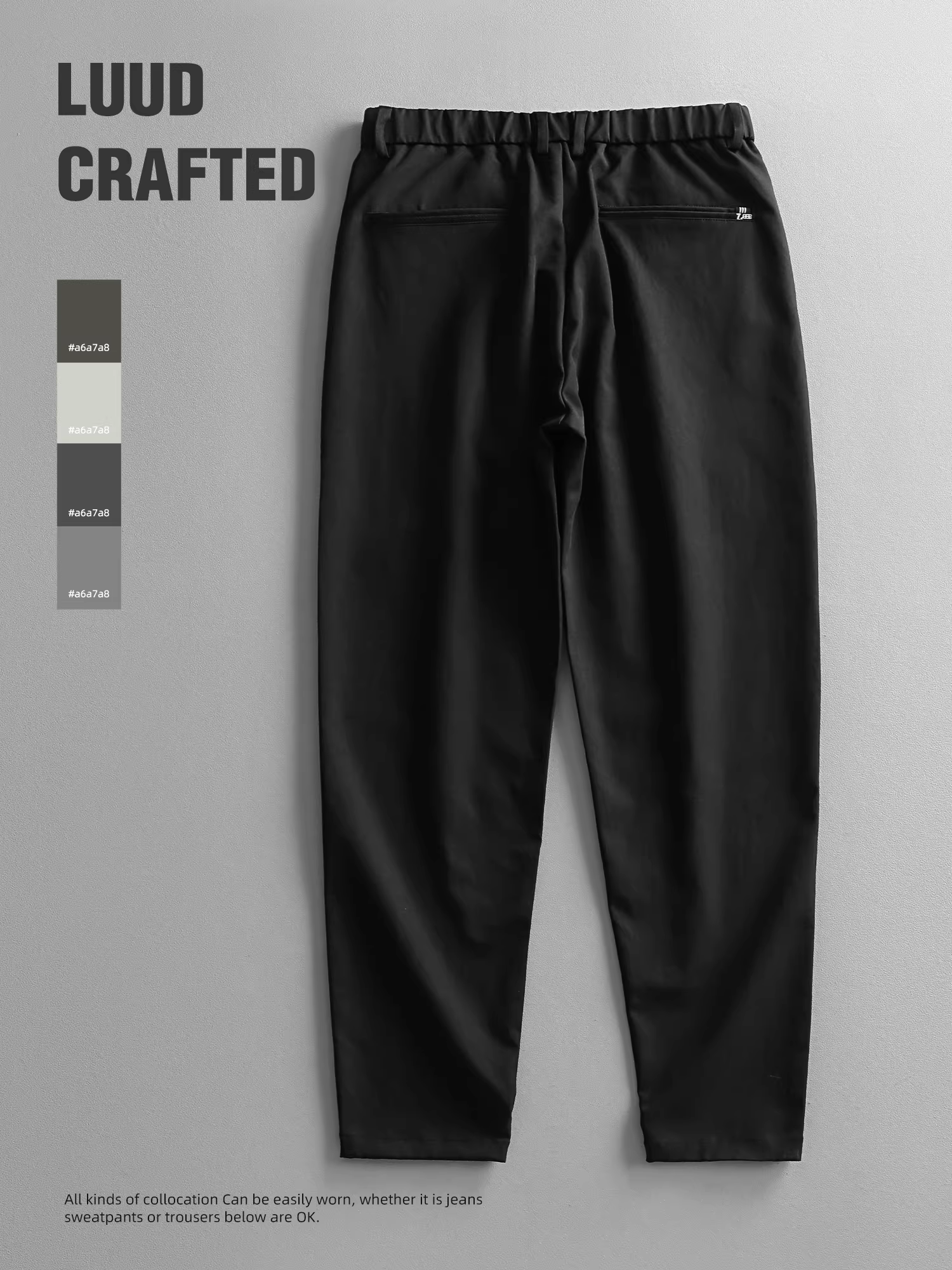 Quần âu nam LUUD kiểu dáng thời trang, thiết kế ba chiều, chất liệu thoải mái, lưng thun bán co giãn, ống côn, màu trơn.