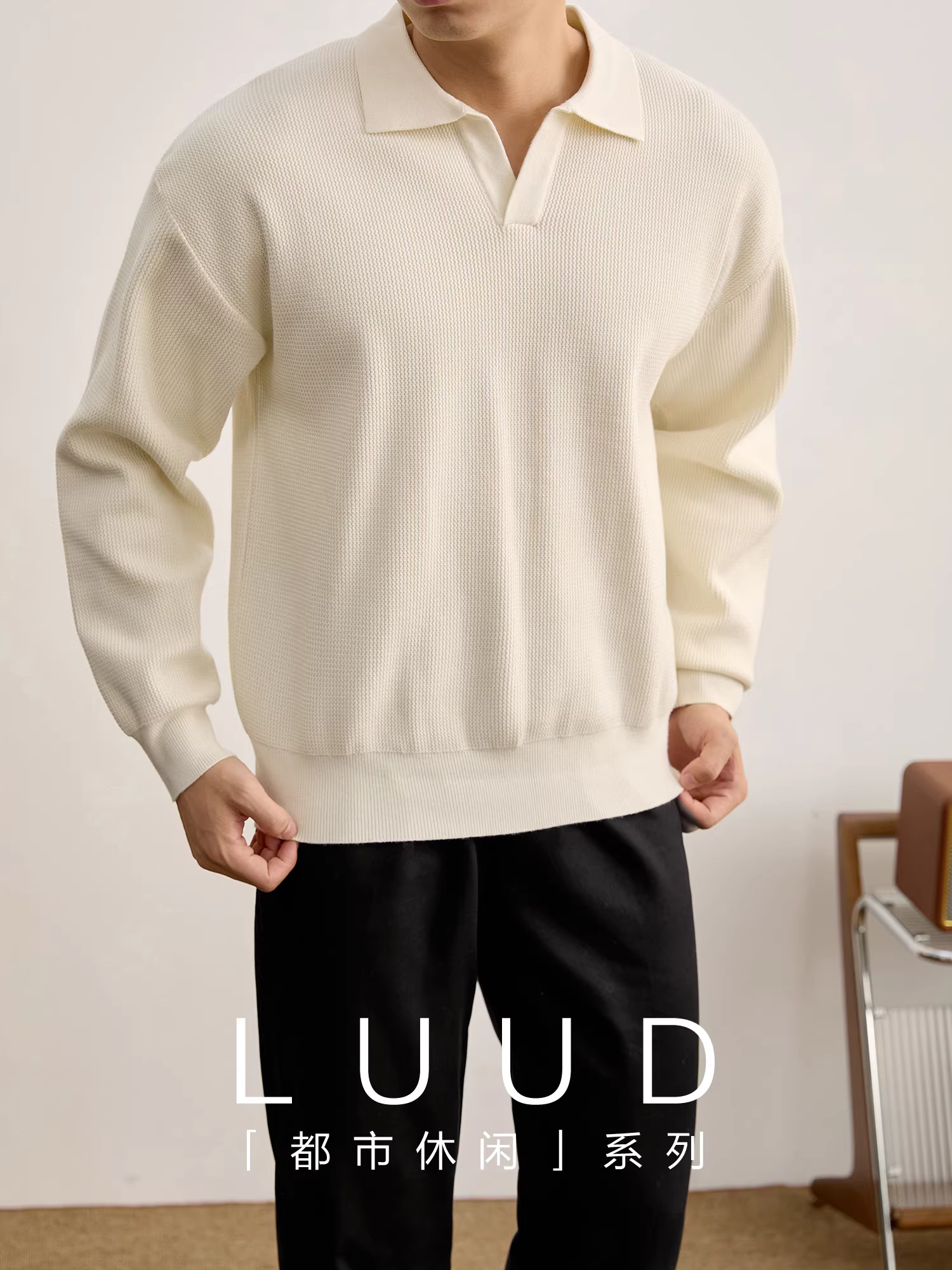 Áo sơ mi POLO có cổ kiểu Ý thu đông dành cho nam LUUD với chất liệu dệt kim có họa tiết gân dài tay