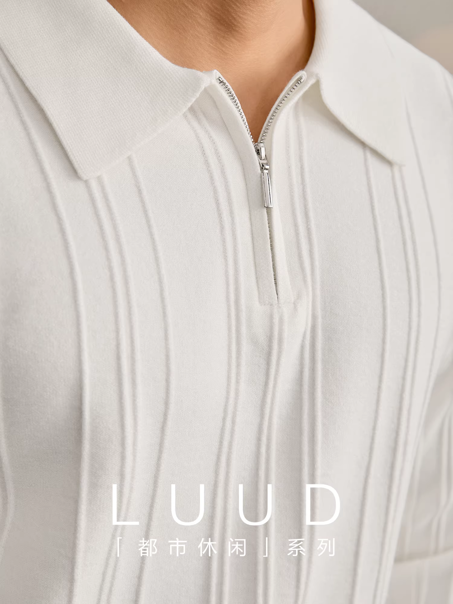 Áo polo dài tay nửa khóa kéo kiểu tiền cổ điển LUUD, chất liệu jacquard sọc tối màu, đa năng, chất liệu dệt kim chống xù với cổ áo dựng đứng.