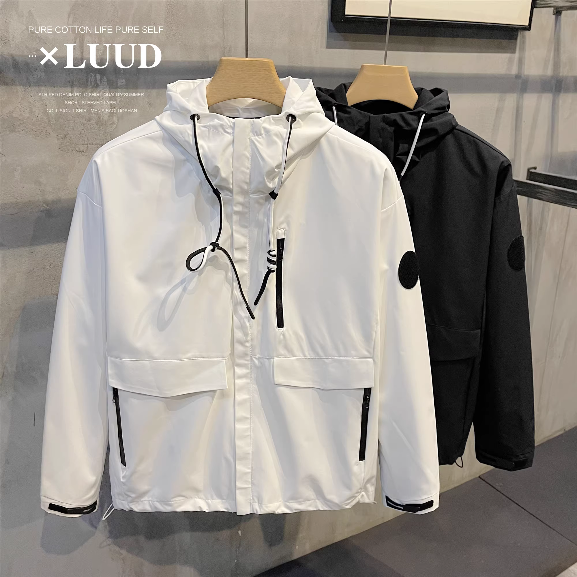 Áo khoác đa năng LUUD dành cho giới trẻ Áo khoác có mũ trùm đầu mùa thu đông Áo khoác ngoài trời thông thường dành cho nam Áo khoác mùa thu đông hợp thời trang dành cho nam