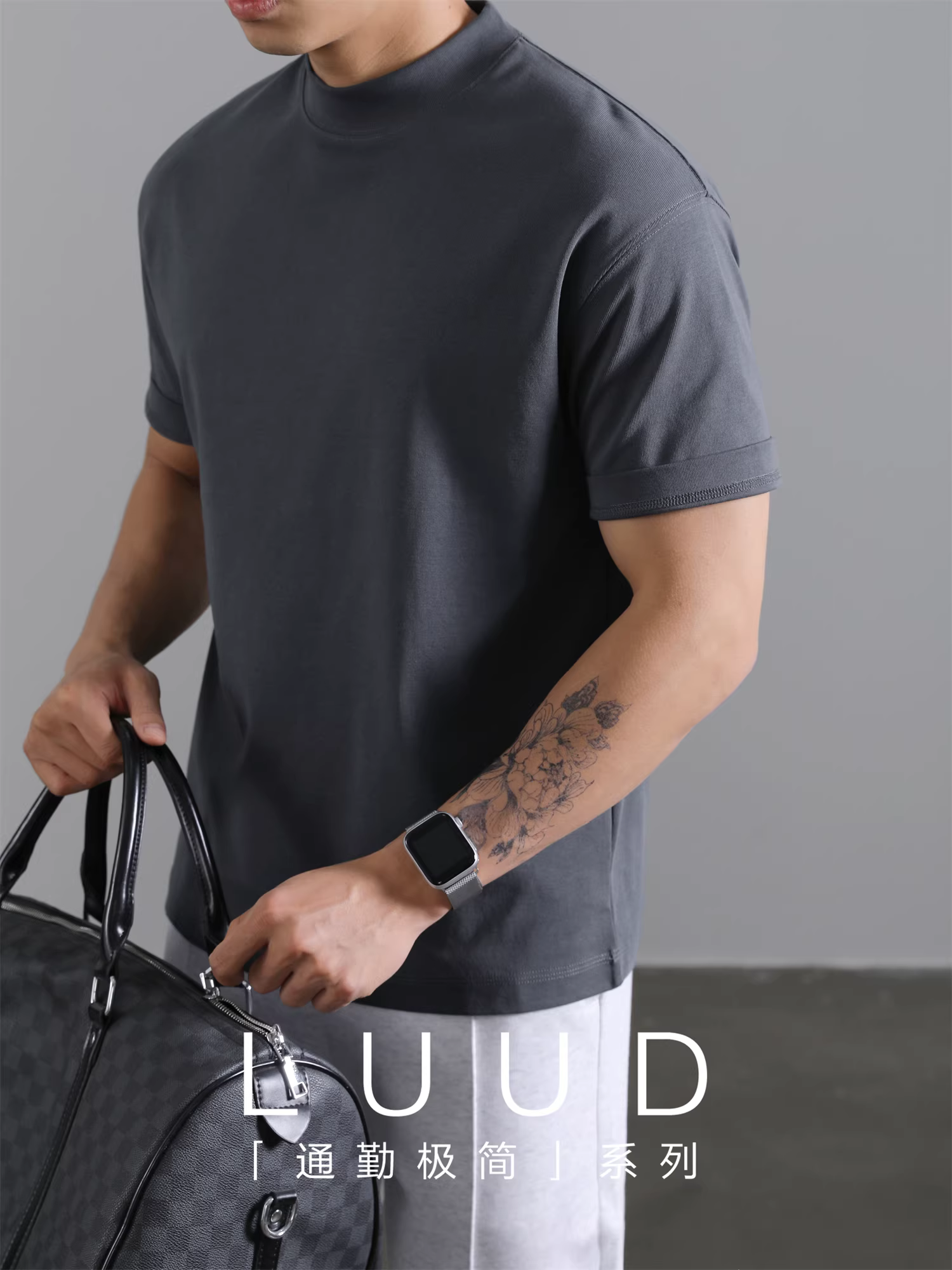 Áo thun ngắn tay cổ tròn kháng khuẩn LUUD Solona 7A chất liệu cotton giặt có cổ đứng nhỏ dành cho nam