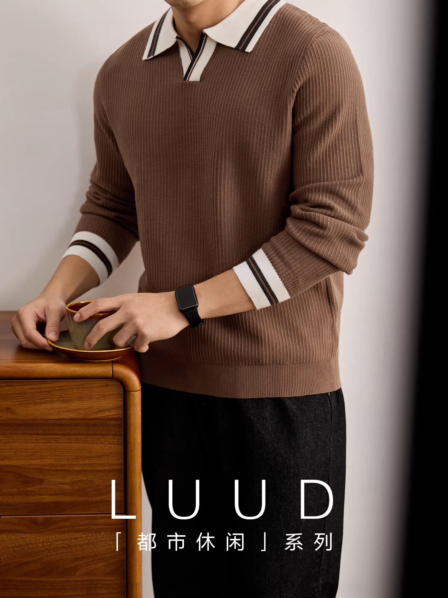 Áo polo nam chất liệu dệt kim kiểu dáng tiền cổ điển Mỹ, chất liệu modal core-spun, phối màu cổ áo.