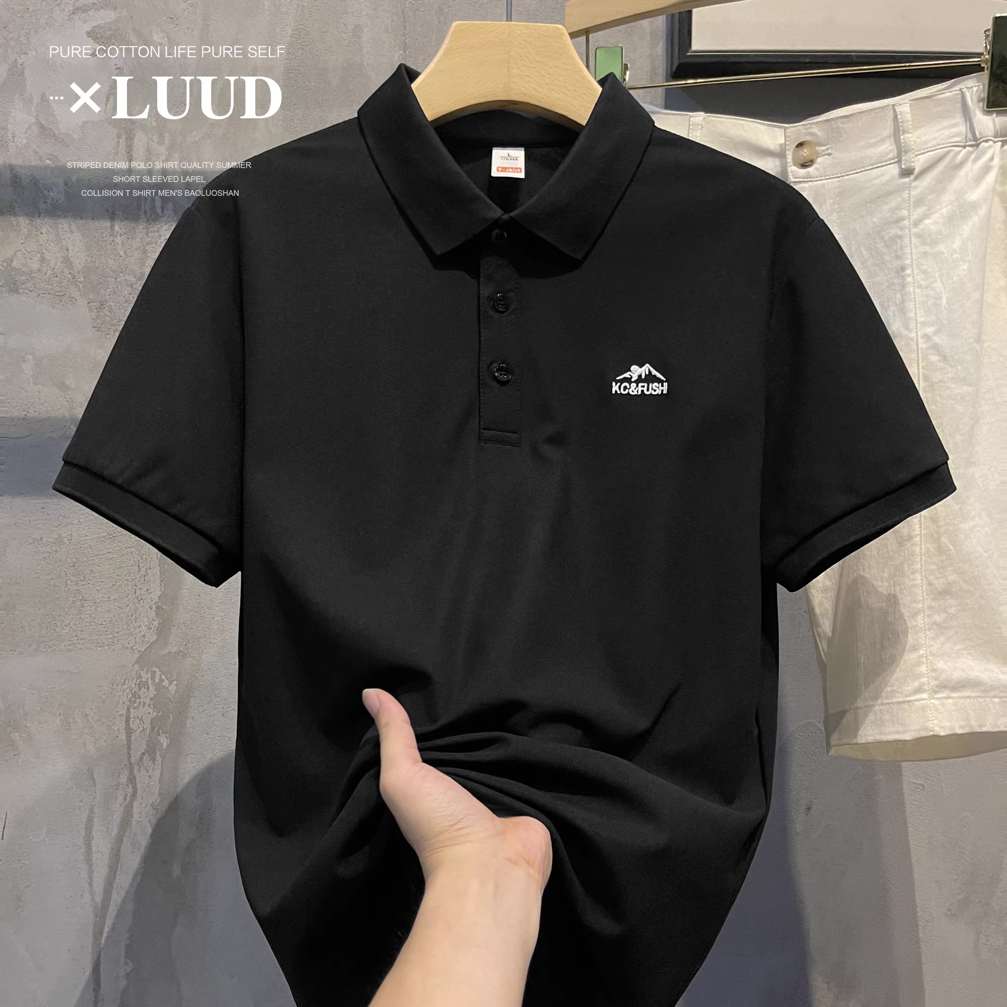 Áo sơ mi POLO ngắn tay thời trang đô thị LUUD dành cho nam giới dáng ôm vừa vặn áo sơ mi polo đa năng đơn giản thêu núi nhỏ hàng đầu