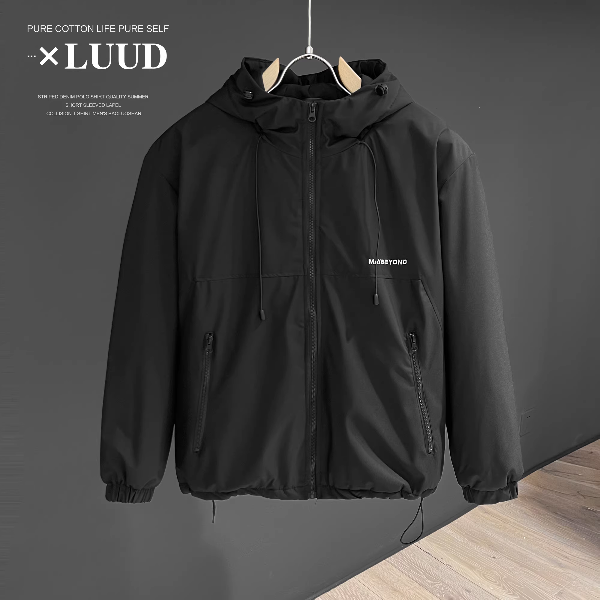 Áo khoác nam mùa đông có mũ trùm đầu LUUD ấm áp bằng cotton ngoài trời áo khoác thường ngày hợp thời trang màu trơn áo khoác dây kéo hàng đầu