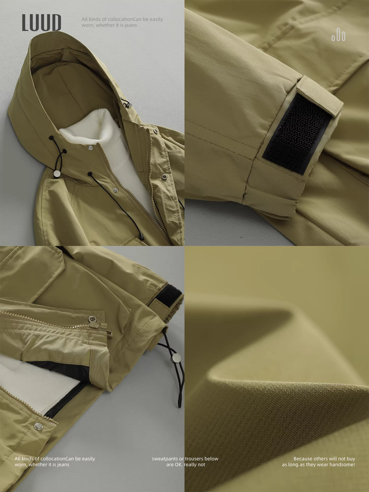 Áo khoác gió đa năng phong cách thời trang nam LUUD, kiểu dáng năng động, nhiều túi, có mũ, dành cho giới trẻ.