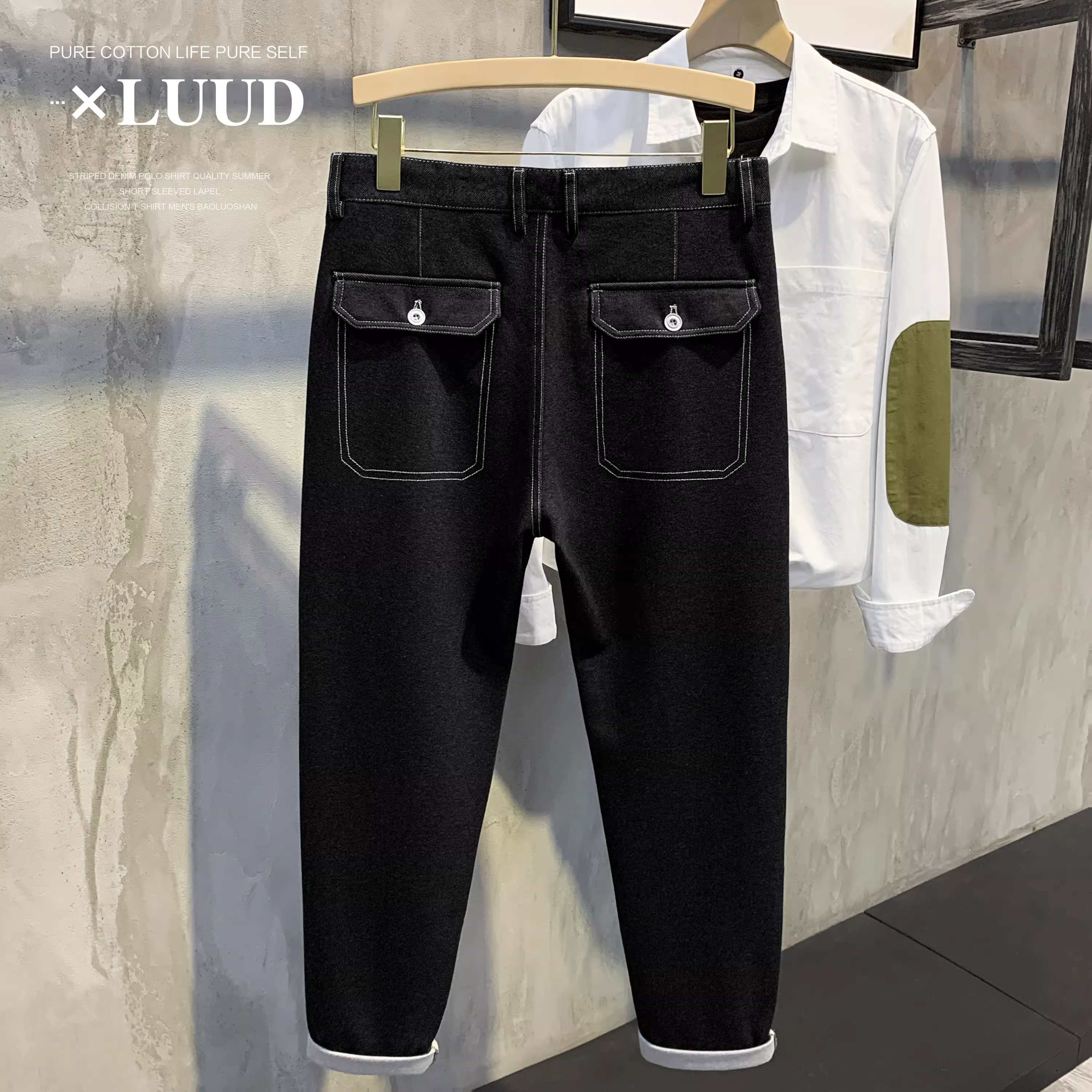 Quần jean xanh cổ điển mùa thu đông LUUD, quần harem đa năng thương hiệu hợp thời trang, quần âu nam cổ điển được chải kỹ