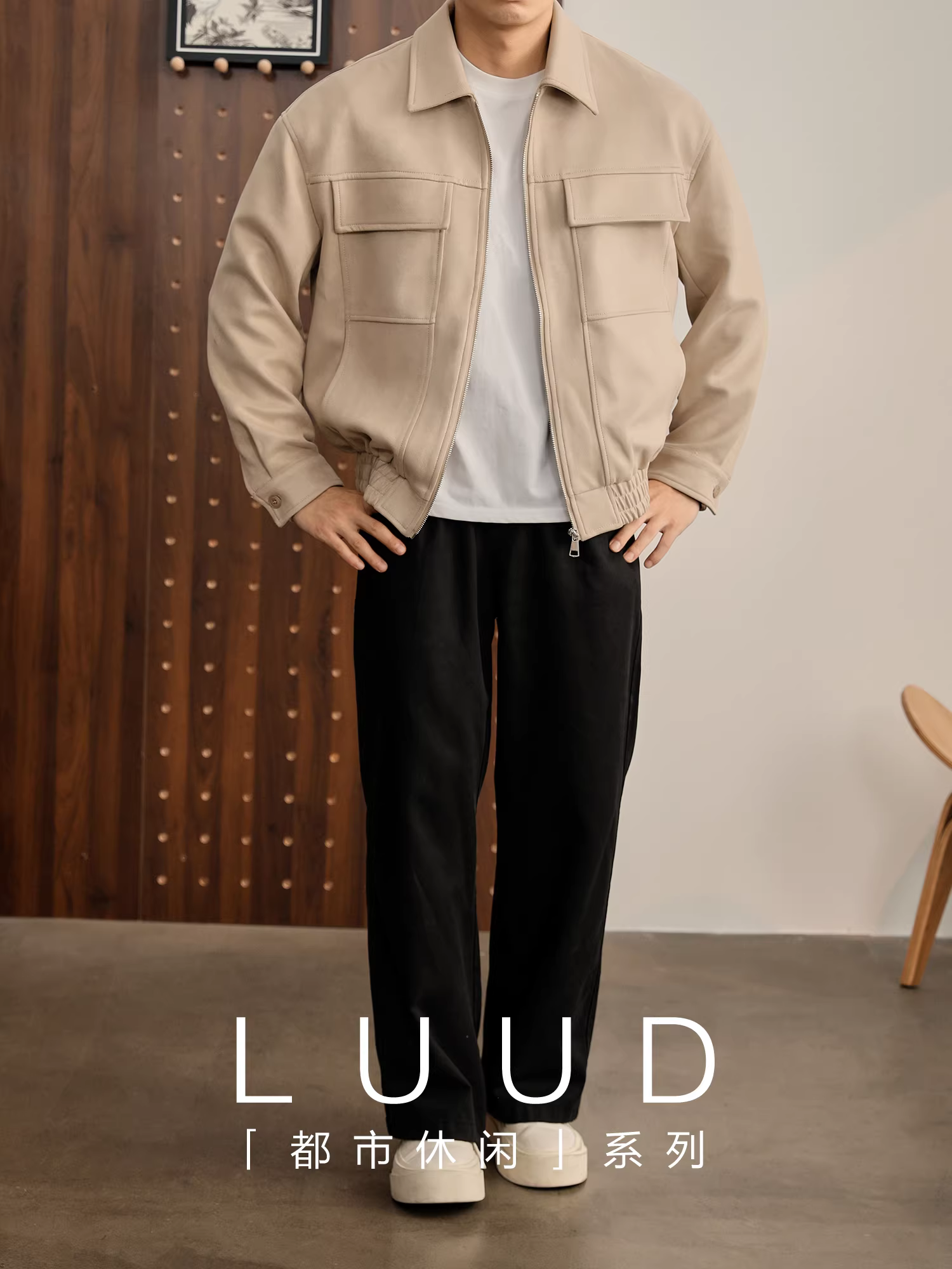 Áo khoác da lộn mùa đông mới của LUUD có túi lớn có thể lật lên, áo khoác ngắn dáng rộng dành cho nam