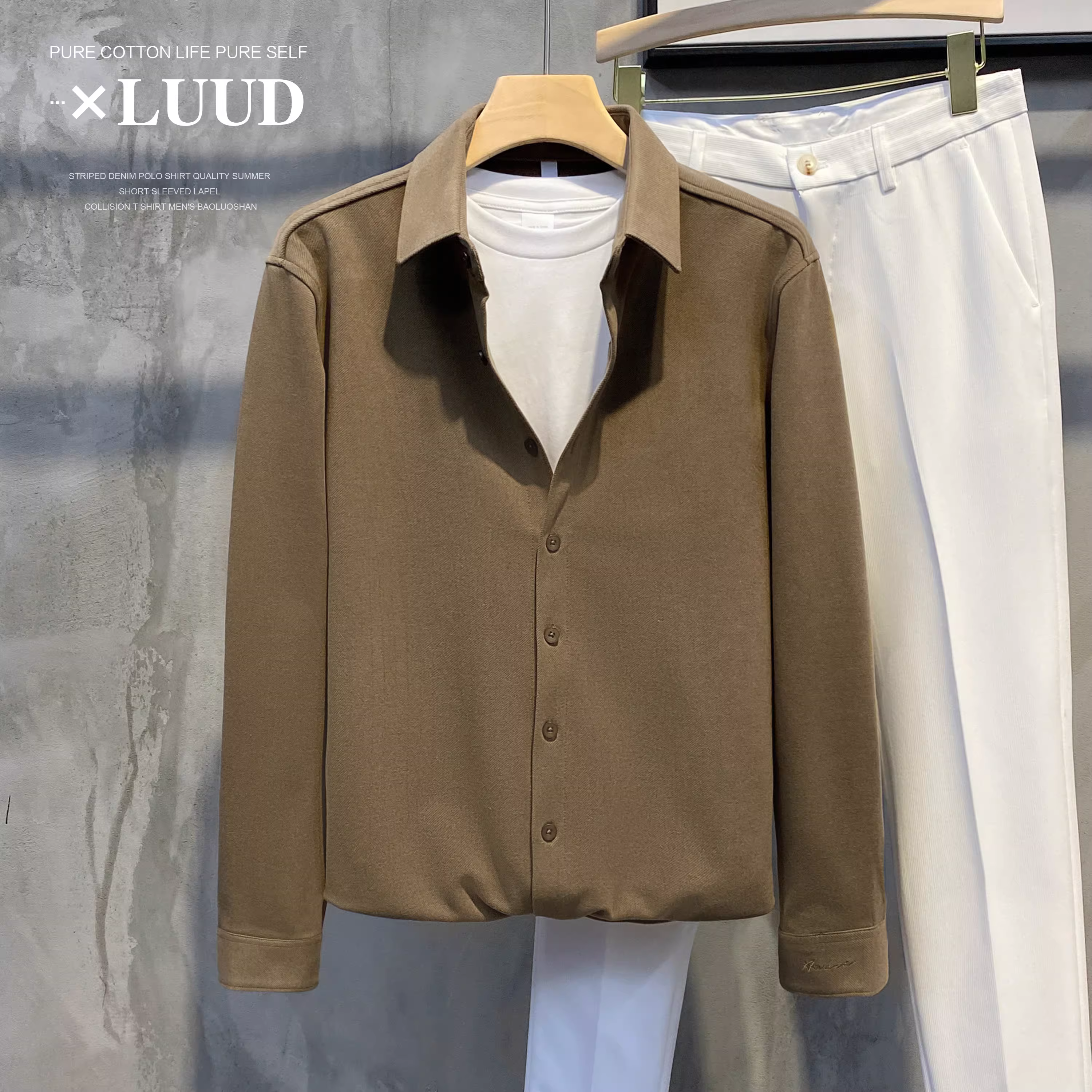 Áo khoác mỏng len chải nhiều màu thời trang LUUD thoải mái dành cho nam giới Áo khoác ngoài phong cách áo sơ mi thêu hàng đầu