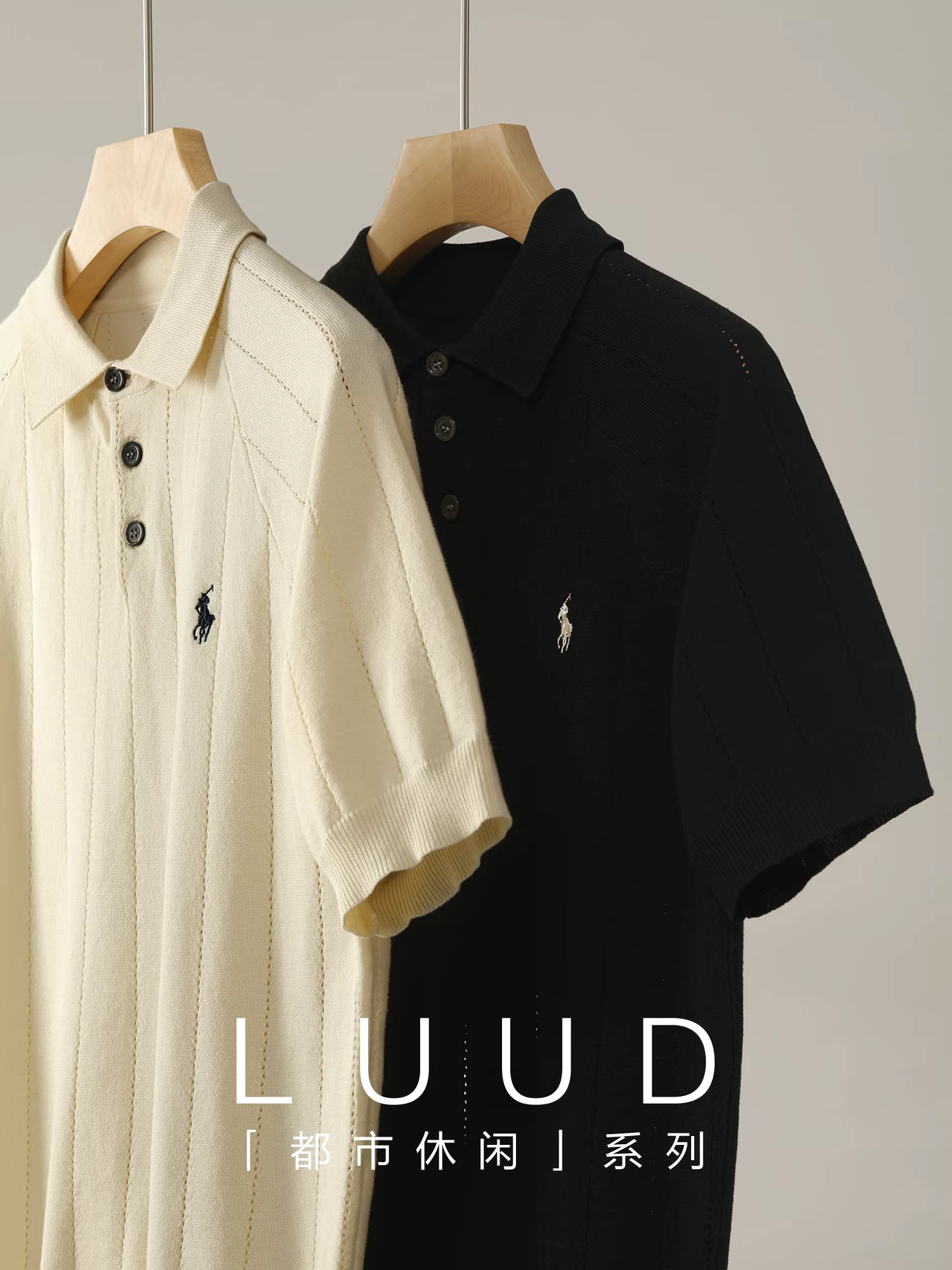 Áo Polo dệt kim rỗng mùa hè LUUD dành cho nam, thêu họa tiết màu sắc, phong cách Old Money, áo thun ngắn tay cổ bẻ