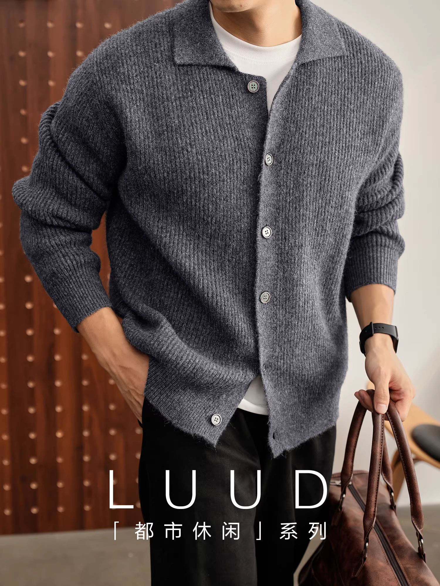 Áo khoác len đơn giản kiểu Hàn Quốc LUUD có cổ đơn, chất liệu len pha, nhiều màu sắc, dệt kim dày dành cho nam