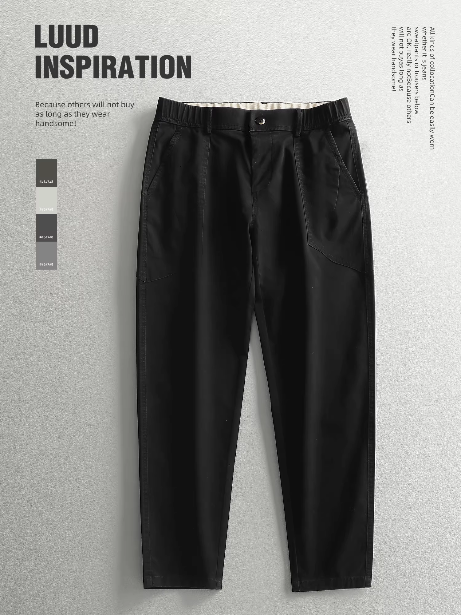 LUUD Nam Đơn Giản Phong Cách Nhật Bản Màu Đen Cơ Bản Quần Âu Xuân/Hè Mới Cotton Co Giãn Quần Ống Suông