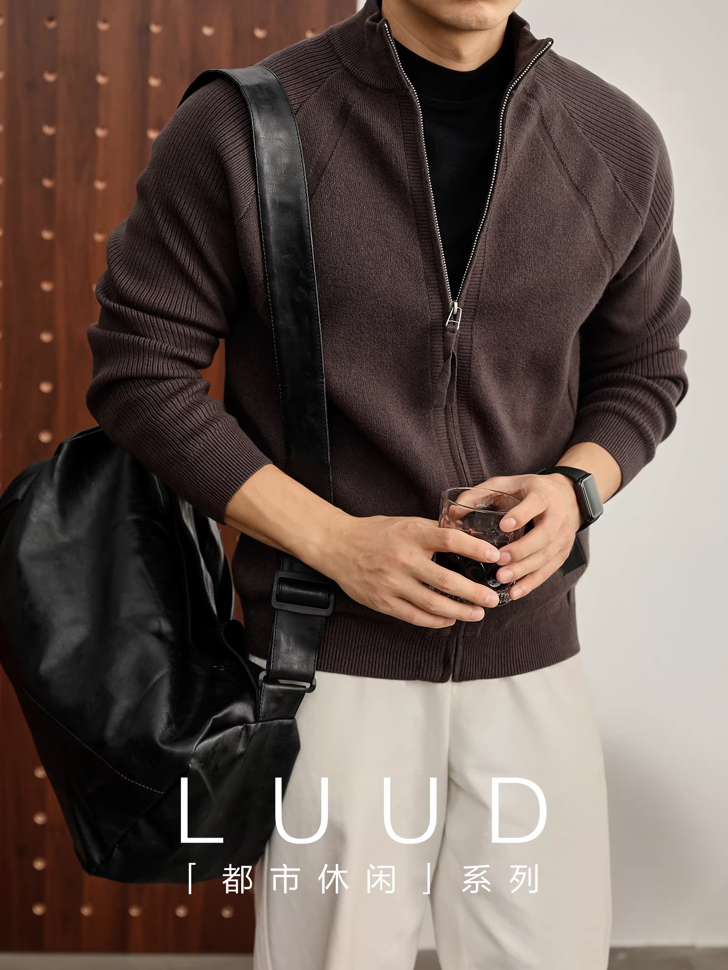 Áo len cardigan cổ đứng dệt kim kiểu dáng cổ điển LUUD, chất liệu len gân, mùa thu đông, thêu chữ, có khóa kéo dành cho nam