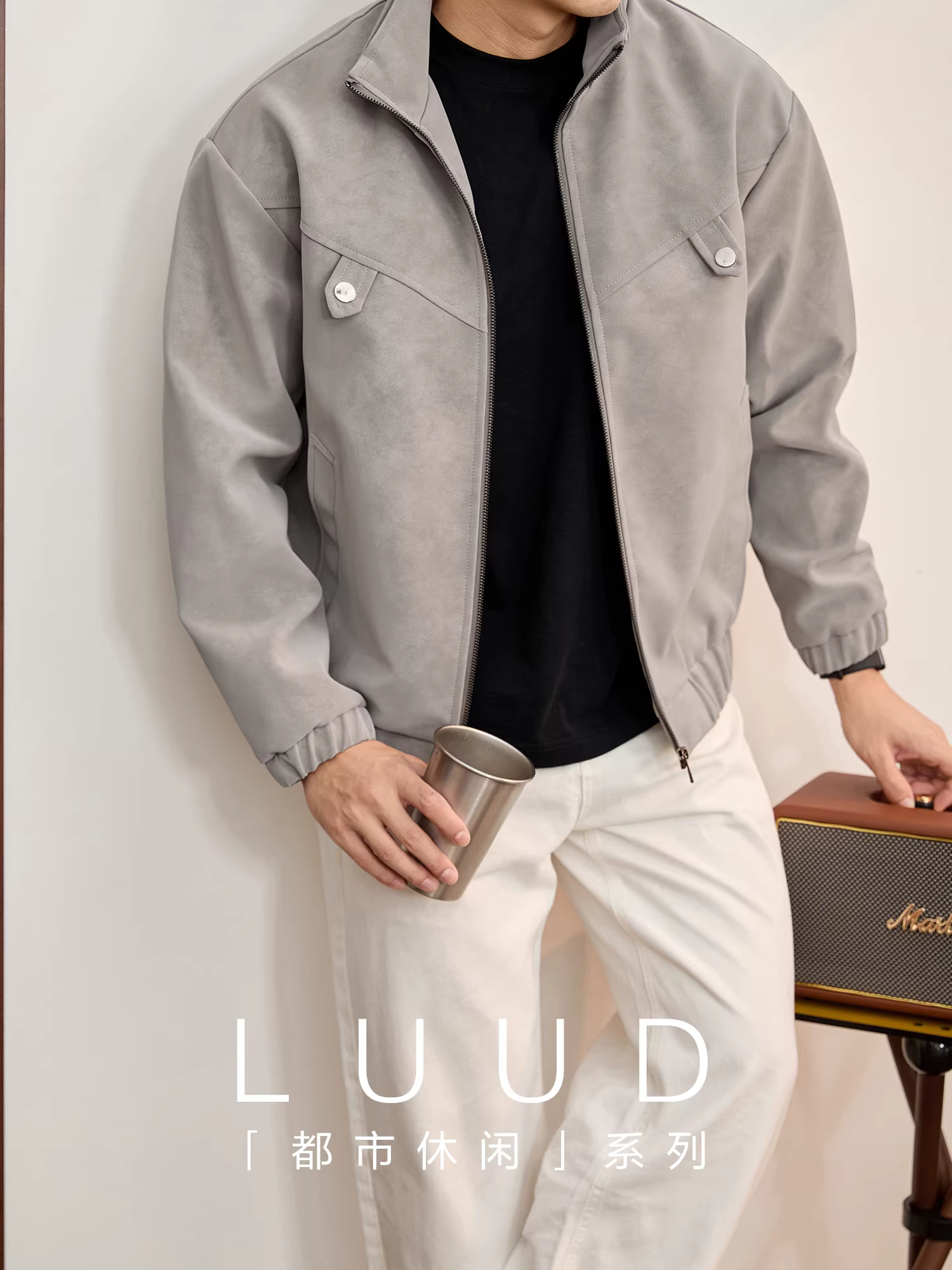 Áo khoác da PU nam LUUD kiểu batik, màu mờ, rách khắp bề mặt, kiểu dáng cũ kỹ, có trang trí khuy và thiết kế đường nét phá cách