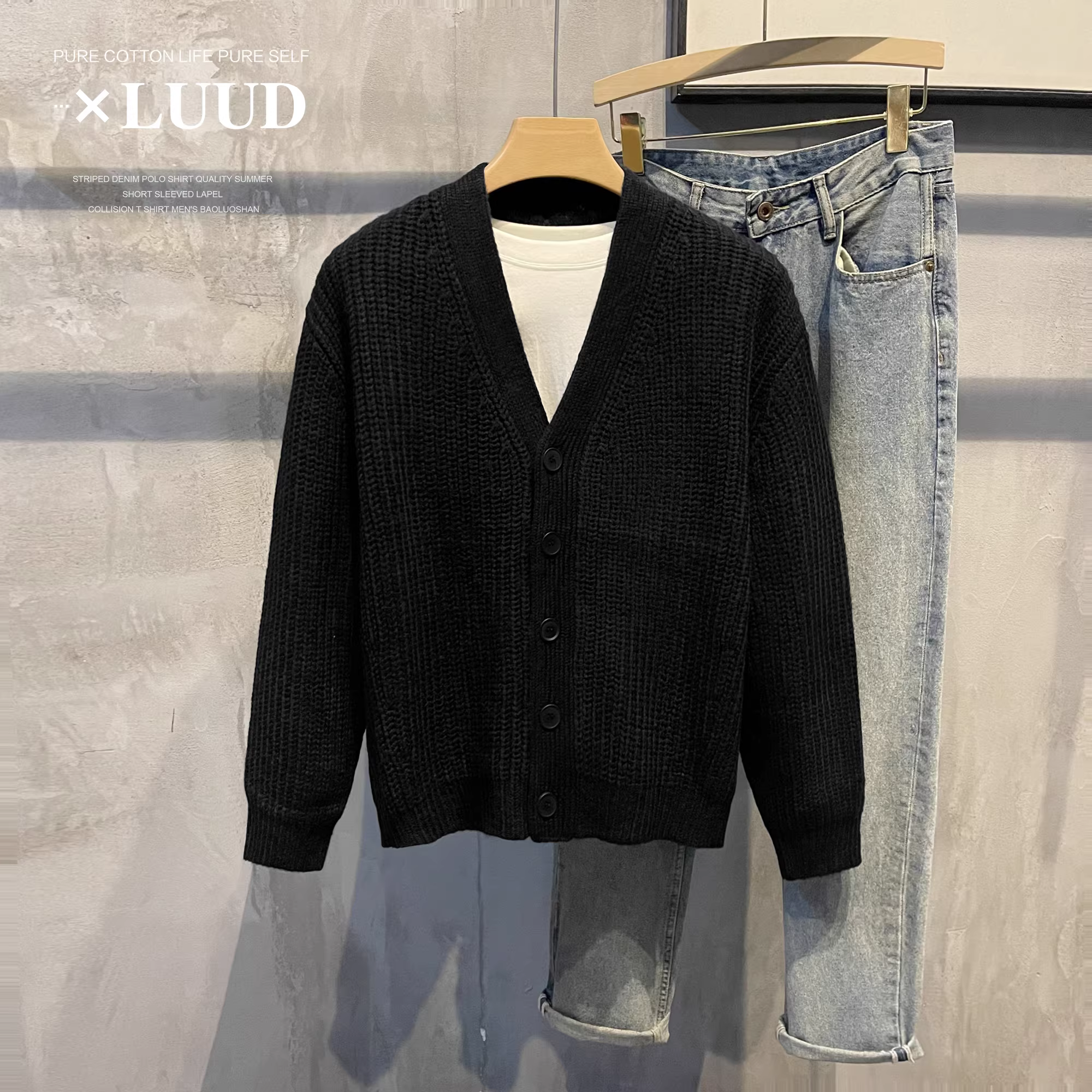 Ưu đãi đặc biệt: Áo khoác cardigan dệt kim màu trơn phong cách Hàn Quốc, thiết kế cổ chữ V đơn hàng nút mùa đông, áo len ngắn ấm áp dành cho nam.