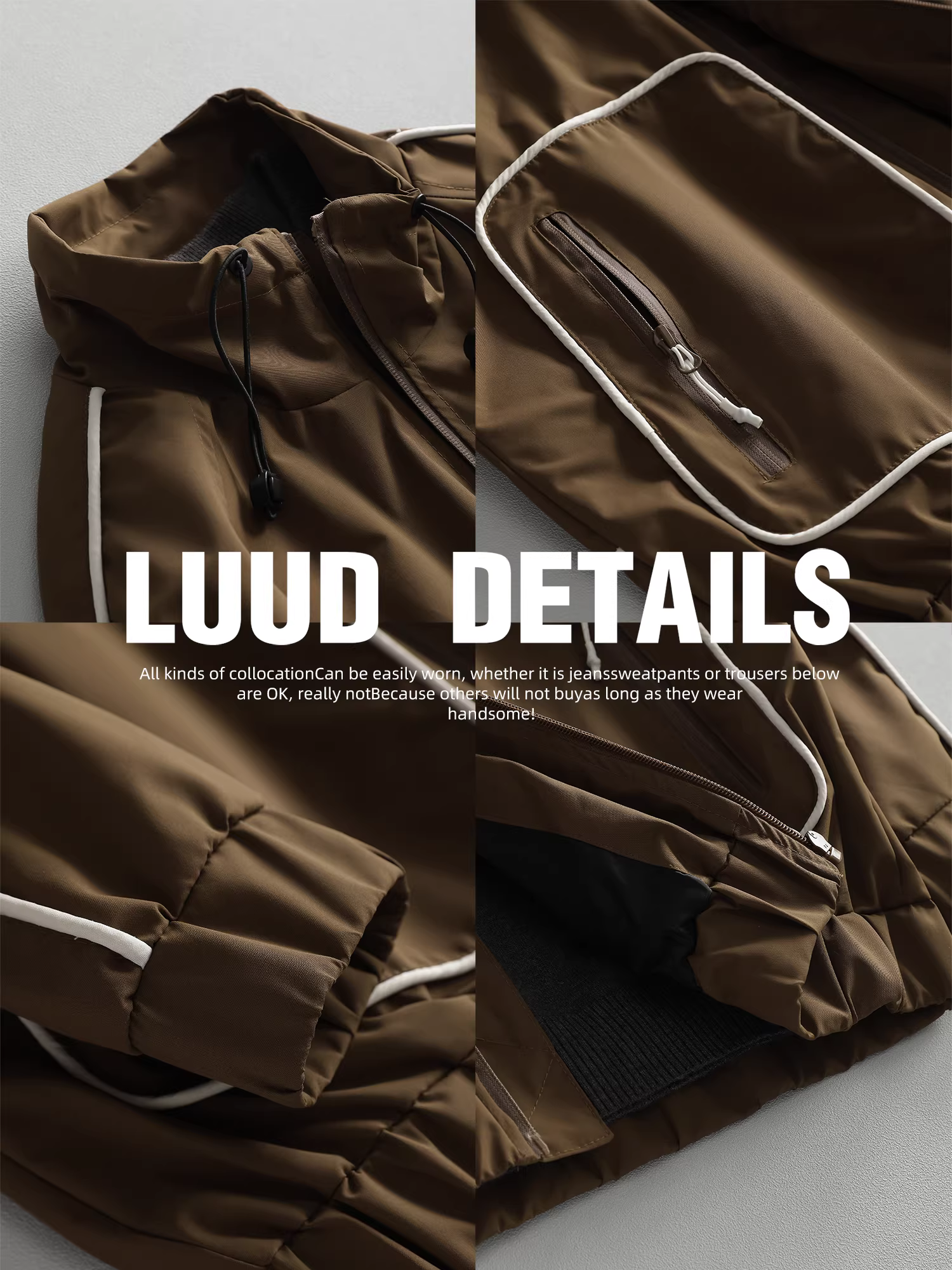 Áo khoác gió cổ đứng phối màu LUUD dành cho nam mùa thu chống gió ngoài trời áo khoác thường ngày phong cách Nhật Bản áo khoác công sở