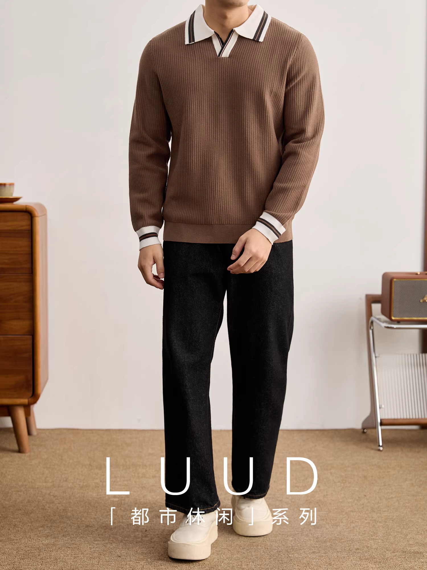 Áo polo nam chất liệu dệt kim kiểu dáng tiền cổ điển Mỹ, chất liệu modal core-spun, phối màu cổ áo.