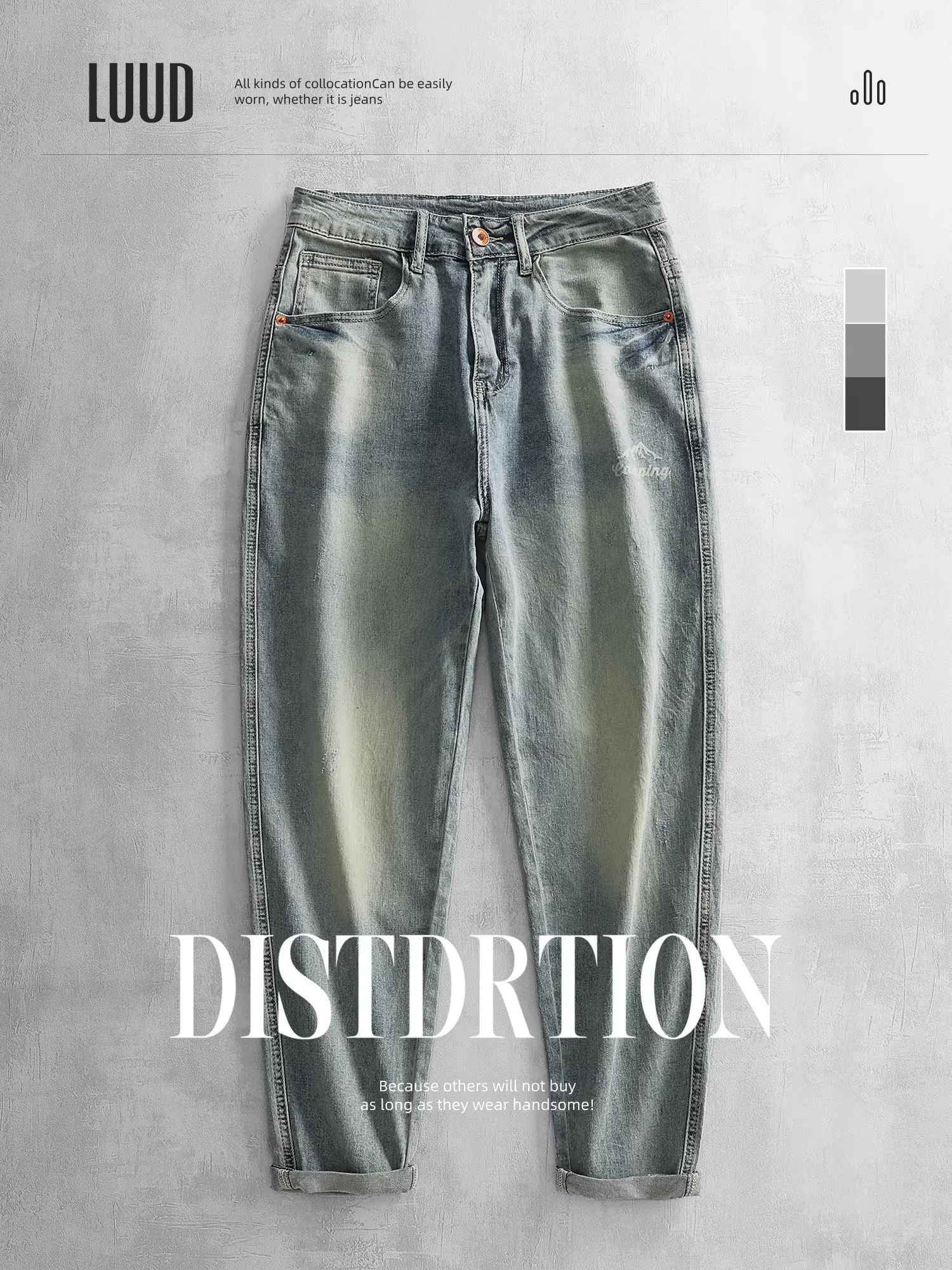 Quần jean nam LUUD vintage, kiểu dáng cũ, mùa hè, dáng ôm vừa vặn, đa năng, quần dài, chất liệu thoáng khí, kiểu dáng thon gọn