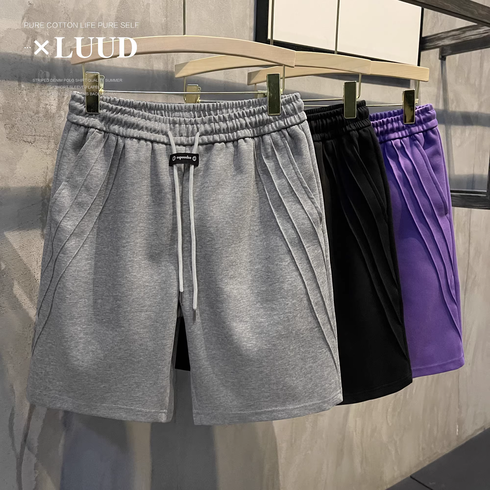 Quần short thường ngày có dây rút hợp thời trang LUUD dành cho nam, quần ống rộng kiểu cổ điển kiểu Mỹ với thiết kế đường xẻ, quần short mùa hè dài vừa phải