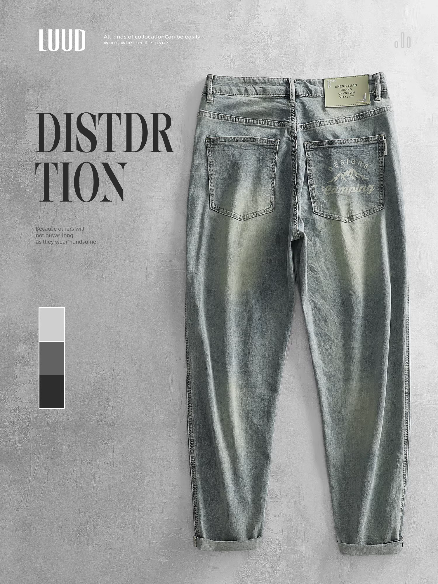 Quần jean nam LUUD vintage, kiểu dáng cũ, mùa hè, dáng ôm vừa vặn, đa năng, quần dài, chất liệu thoáng khí, kiểu dáng thon gọn