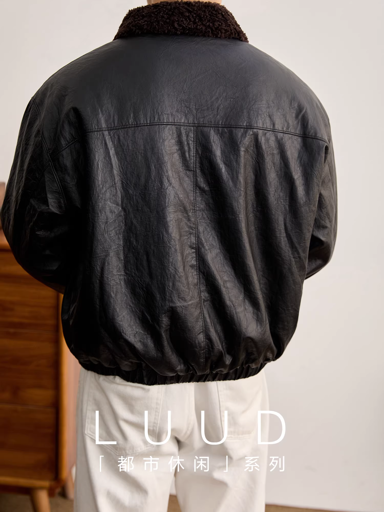 Áo khoác da PU lót lông cừu LUUD dành cho nam, áo khoác da len cừu dày dặn ấm áp mùa đông
