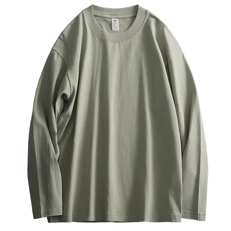 Áo thun dài tay LUUD 230G bằng cotton chải kỹ dành cho nam, áo màu trơn, áo lót thoải mái, áo chui đầu cổ tròn, hợp thời trang.