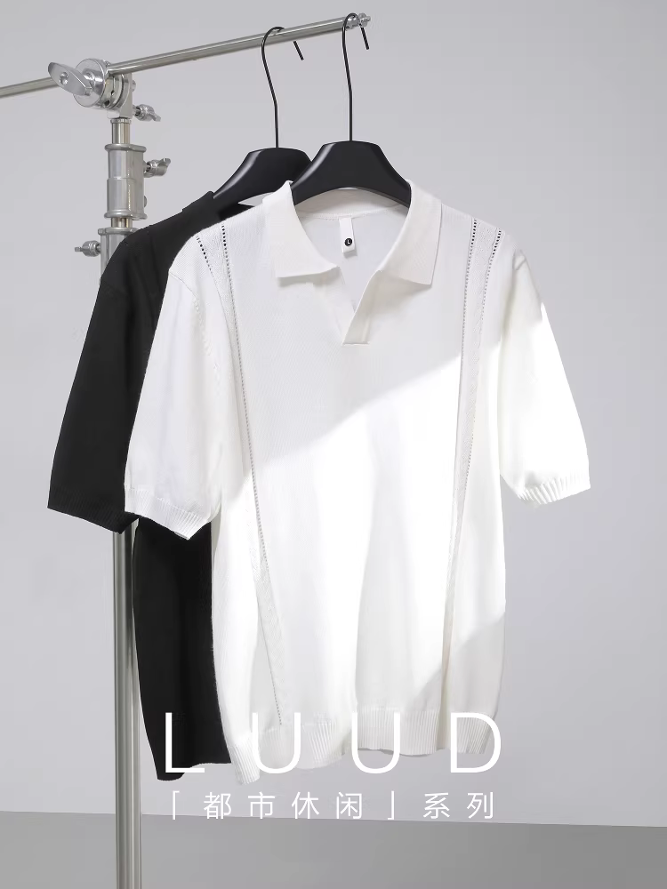 Áo polo dệt kim cổ chữ V nhỏ gọn, hợp thời trang của LUUD dành cho nam, áo thun mùa hè thoáng mát, thiết kế cao cấp, áo polo có cổ.