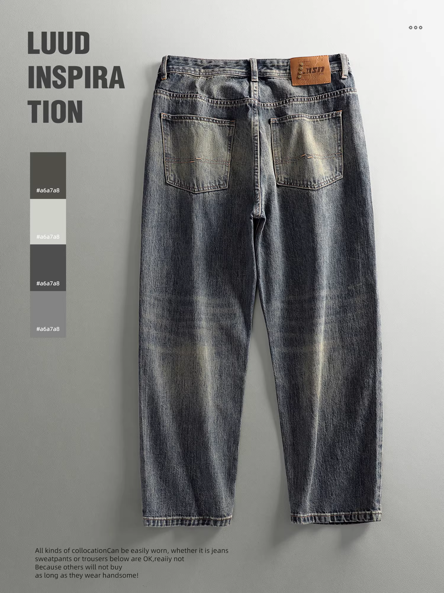 Quần jean ống đứng nam phong cách Mỹ, thương hiệu thời thượng, kiểu dáng đã qua xử lý làm cũ, quần ống rộng dáng rộng phong cách đường phố cổ điển.