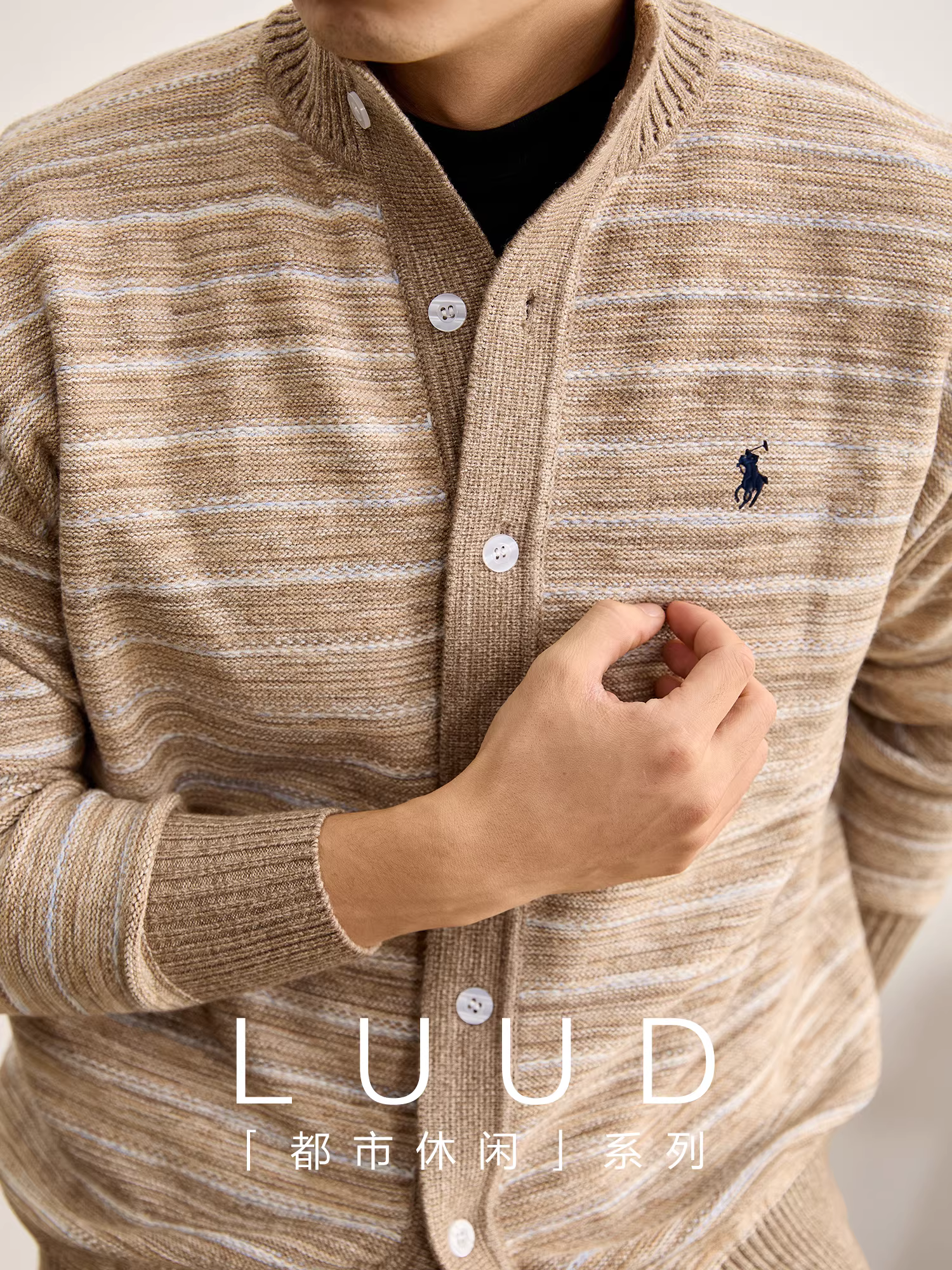 Áo khoác len cổ cao nửa cổ màu trơn LUUD dành cho nam, áo len dệt kim chống xù bằng sợi modal core-spun