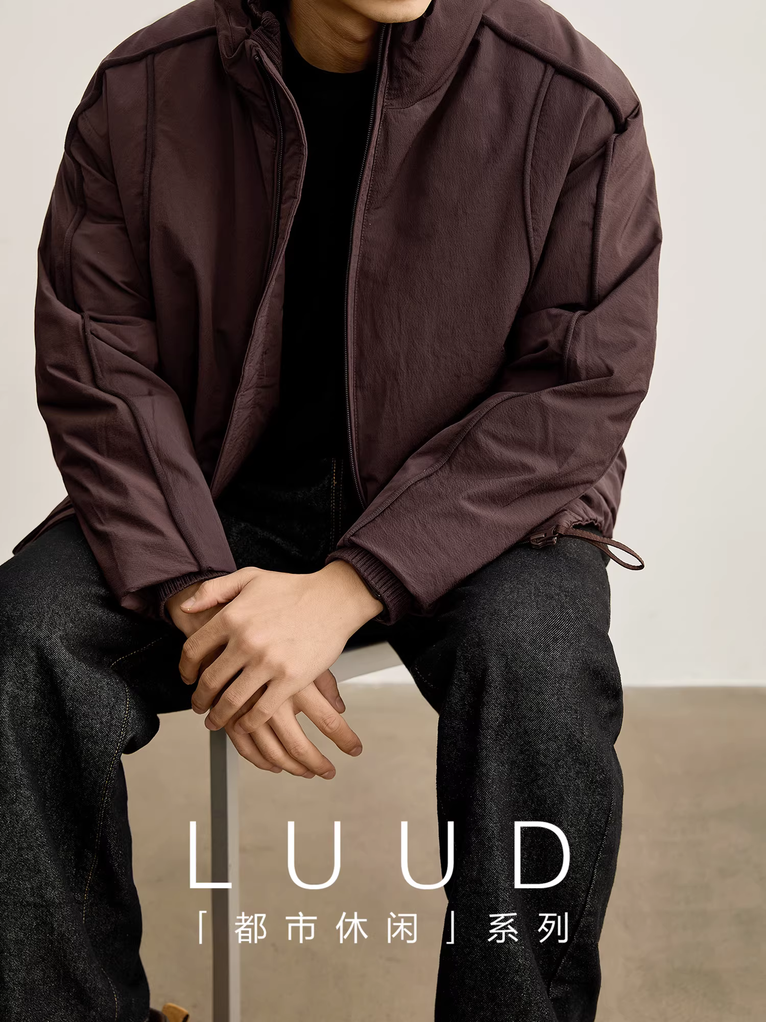 Áo khoác lông vũ LUUD Melard phong cách retro 90 với thiết kế dệt kim và cổ áo hai lớp.