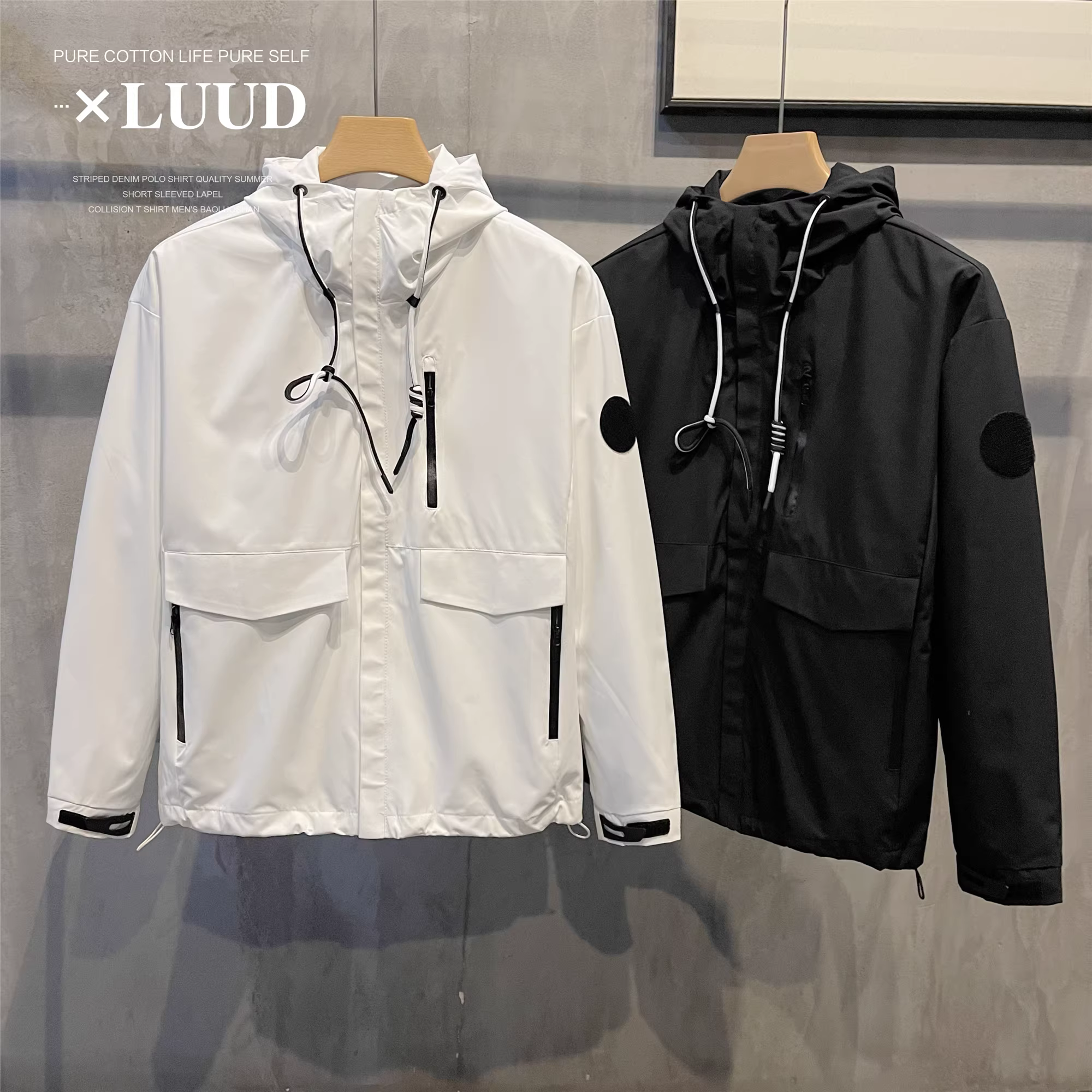 Áo khoác đa năng LUUD dành cho giới trẻ Áo khoác có mũ trùm đầu mùa thu đông Áo khoác ngoài trời thông thường dành cho nam Áo khoác mùa thu đông hợp thời trang dành cho nam