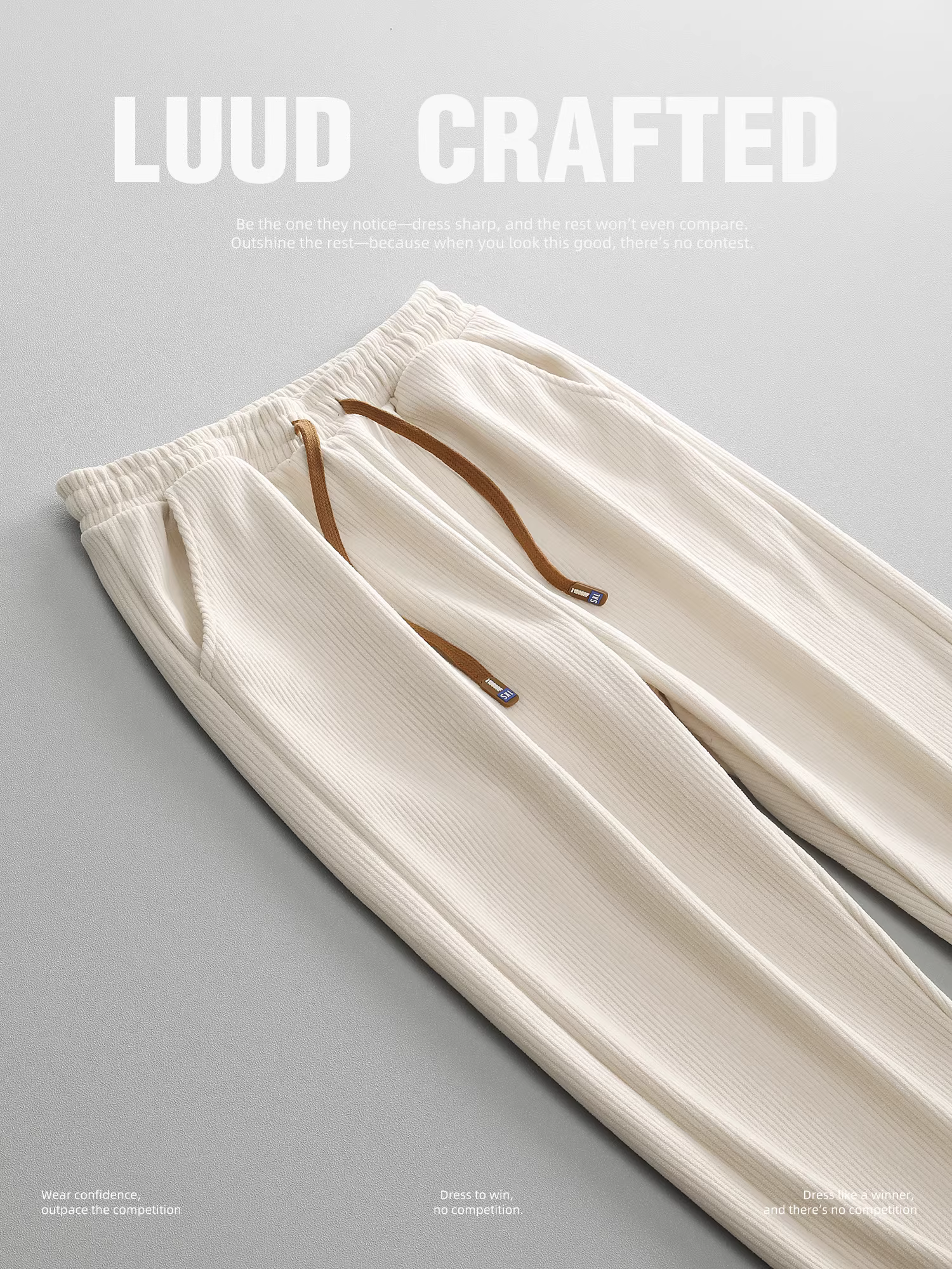 Quần nhung kẻ LUUD retro dành cho nam, quần ống rộng dáng rộng hợp thời trang mùa đông, quần dài dây rút đa năng thông thường