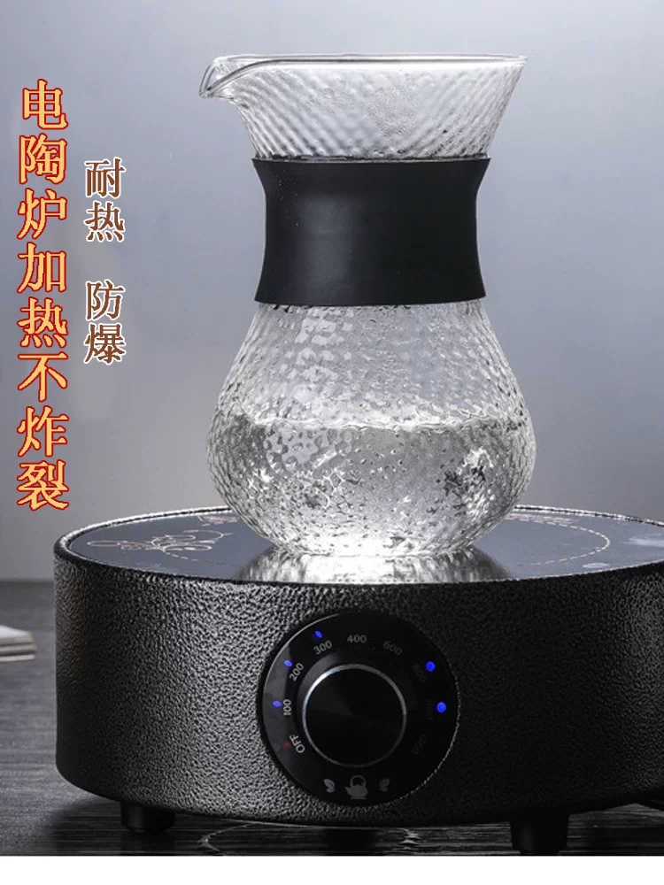 Bộ ấm chia cà phê bằng thủy tinh chịu nhiệt cao, kết hợp thủ công, bề mặt có vân, kèm bộ lọc bằng thép không gỉ và cốc lọc, không cần giấy lọc.