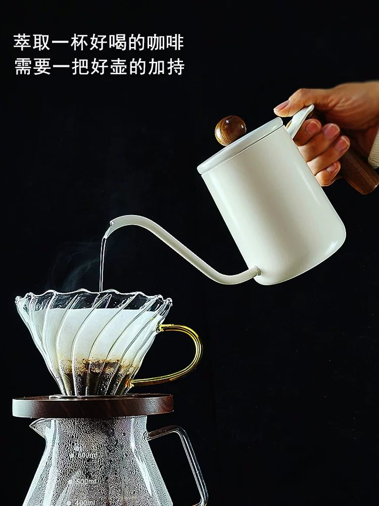 Bình pha cà phê bằng thép không gỉ 304 có vòi hẹp, tay cầm bằng gỗ, vòi dài, vòi nhọn, bình pha cà phê nhỏ giọt gia dụng.