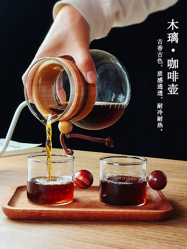Bình pha cà phê thủ công, bình chia sẻ có cân, cốc công cộng, cốc treo tai, cốc nếm có tay cầm bằng gỗ, thủy tinh chịu nhiệt cao, có thể đun nóng.