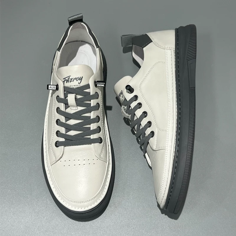 Giày nam 2025 mẫu xuân mới da thật giày trắng nam giày thể thao đa năng giày sneaker đế dày chống trơn