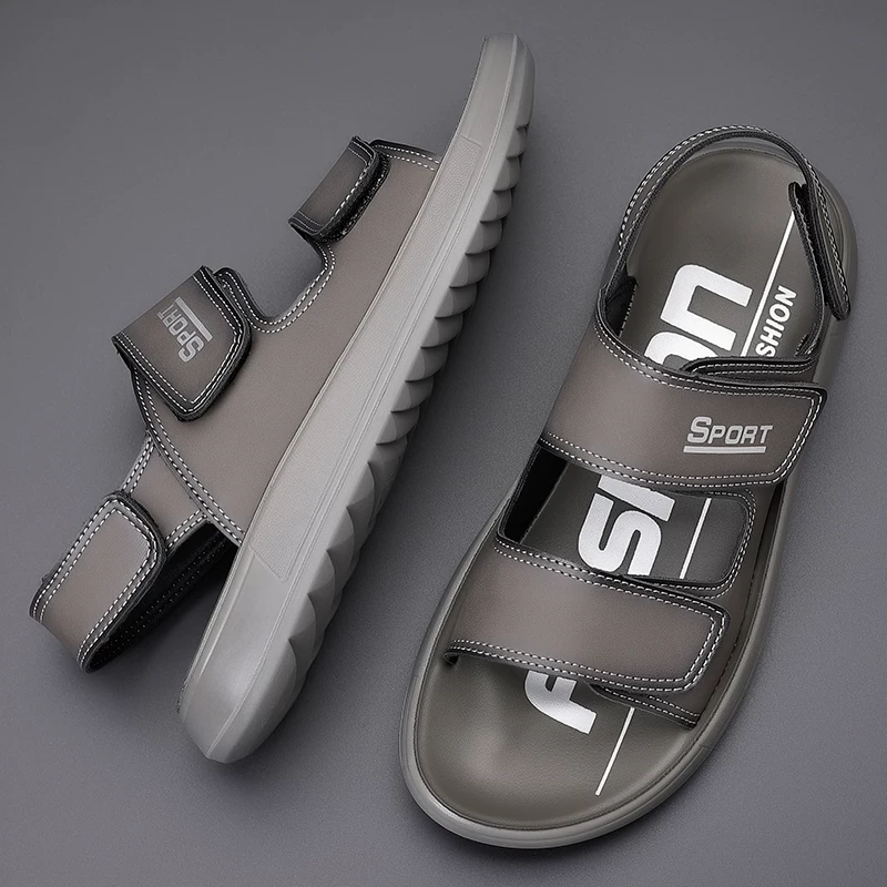 Giày sandal da nam mùa hè, thích hợp lái xe, đế mềm, chống trơn trượt, khử mùi, giày đi biển da thật thời trang, nhẹ.