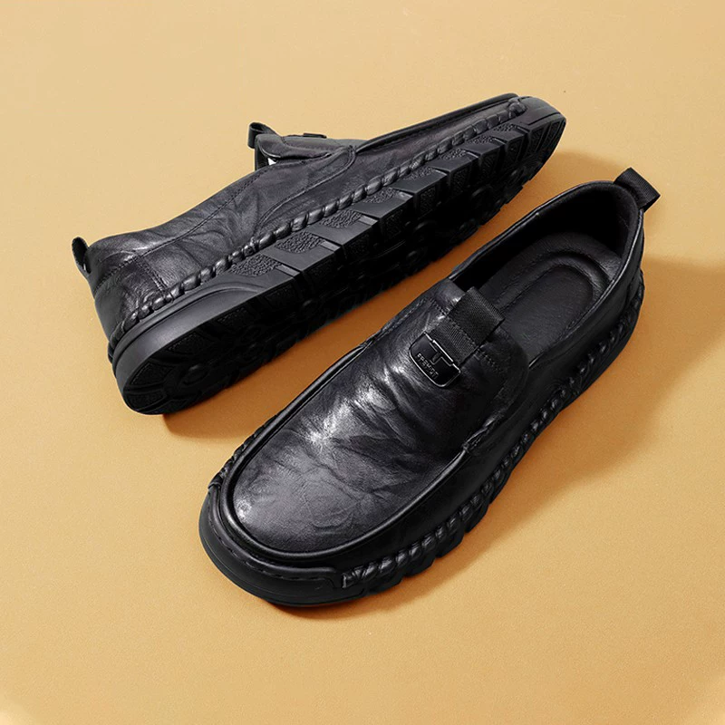 Giày Loafer nam xuân hè 2025 kiểu mới da bò nguyên tấm, kiểu lười, giày da nam, giày da thật đế mỏng