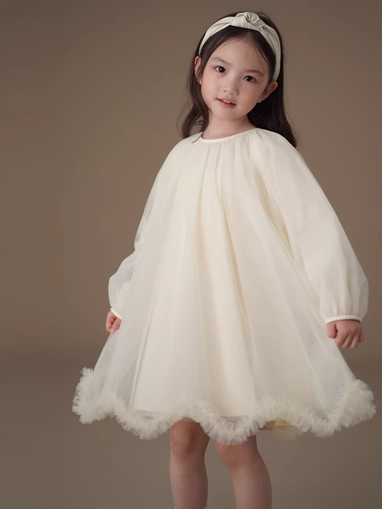 Quần áo trẻ em cho mùa xuân và mùa thu, váy công chúa với chất lượng thủ công cao, váy vải tuyn như cổ tích, váy dài tay cho bé gái, váy sinh nhật cho bé.