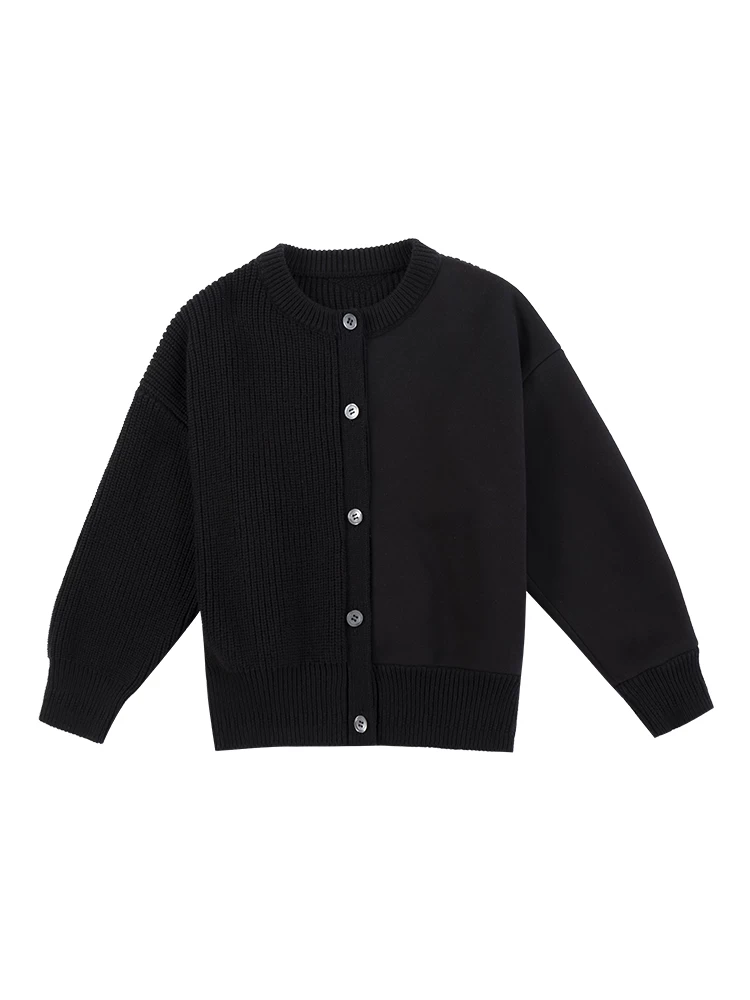 Quần áo trẻ em mùa xuân thu áo len dệt kim trẻ em áo len cotton nguyên chất đơn giản giản dị áo khoác mỏng màu đen cho bé trai và bé gái