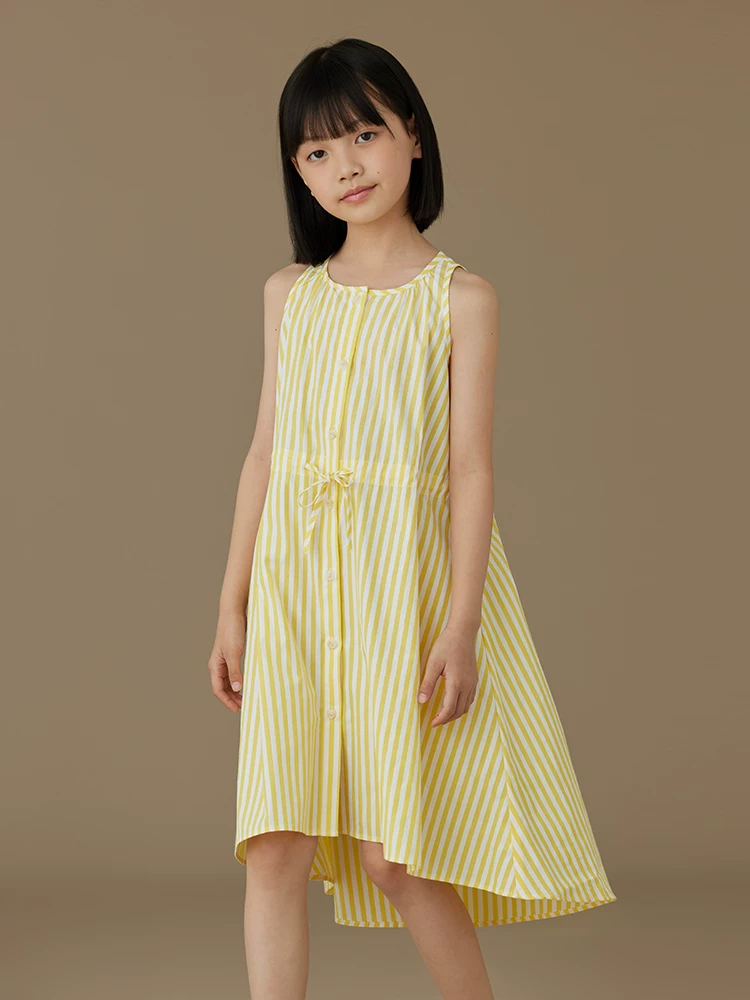 Váy vest trẻ em cho mùa hè, váy mỏng và mát, váy rộng rãi cho bé gái, váy sọc cho bé gái, kiểu dáng thời trang cho bé gái.