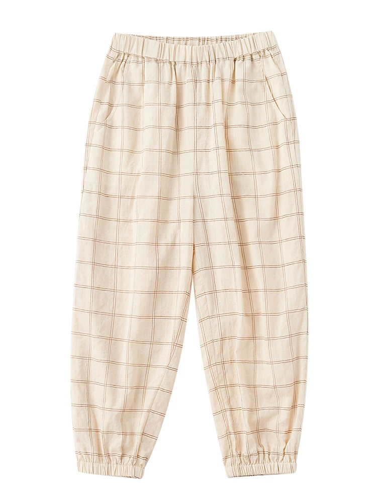Quần áo trẻ em đầu thu hàng mới về trẻ em và cha mẹ mặc đồ rộng rãi đa năng lưng thun cotton nguyên chất quần kẻ sọc chống muỗi cho bé