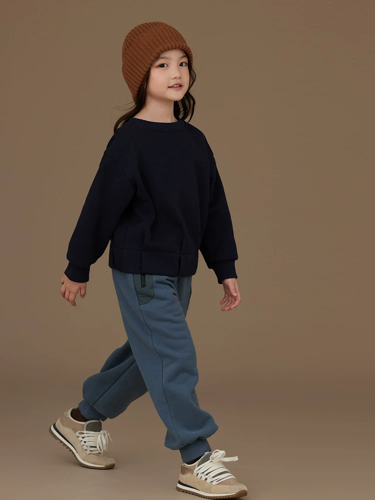 Quần len mùa đông trẻ em, kiểu dáng thường ngày, đa năng, màu xanh, quần jogger dày dặn cho bé trai và bé gái