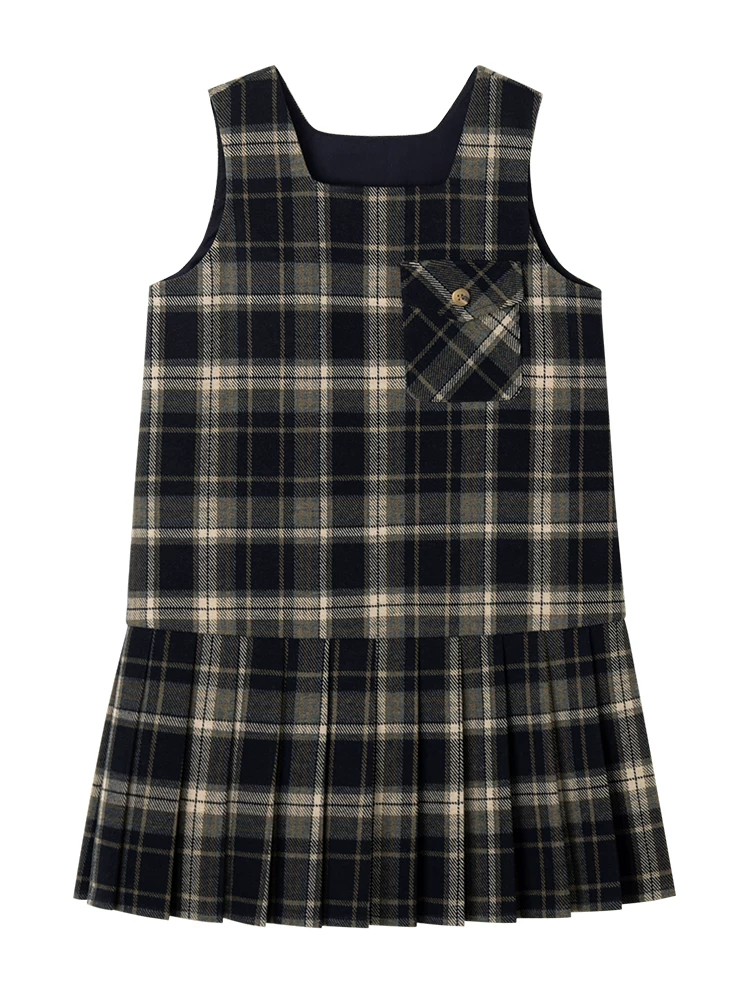 Váy vest kẻ sọc trẻ em, váy không tay cổ điển đa năng dành cho bé gái, quần áo mùa thu cho trẻ lớn.