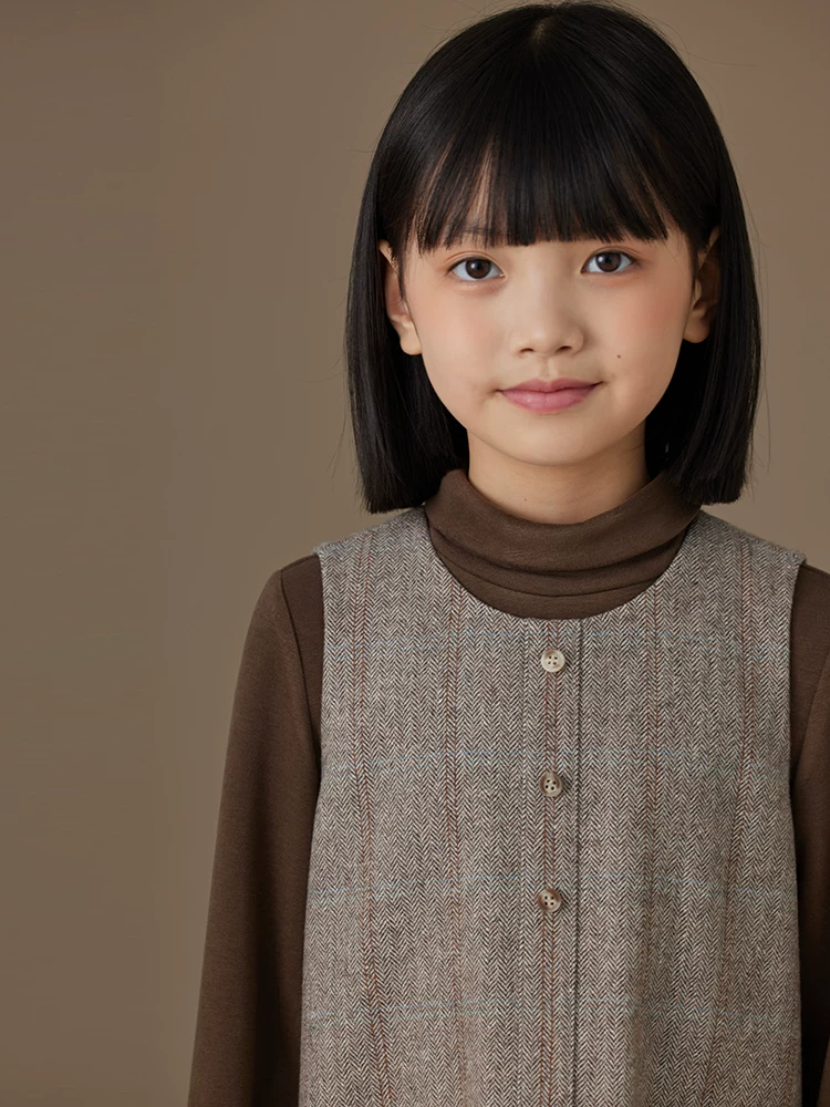 Quần áo trẻ em Hazi Xuân Thu Váy vest trẻ em Váy vest kẻ sọc cổ điển Váy len cho bé gái Váy len cho trẻ lớn hơn