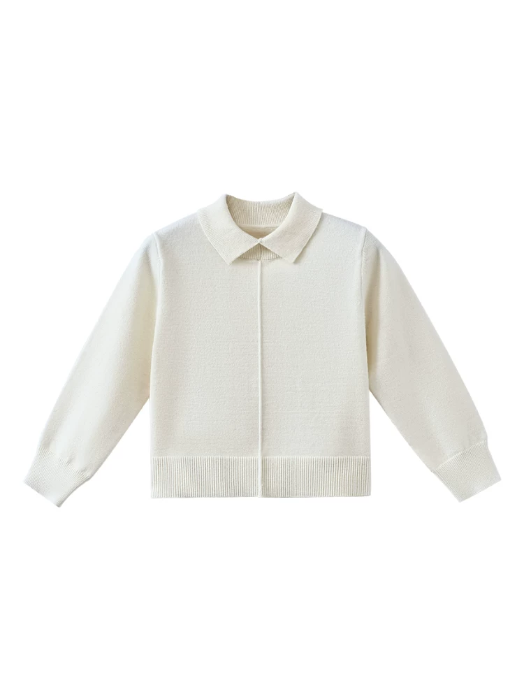 Quần áo trẻ em mùa thu đông Áo len trẻ em màu trắng nhạt phong cách Hàn Quốc Áo len dệt kim preppy cho bé trai và bé gái Áo sơ mi cơ bản hợp thời trang