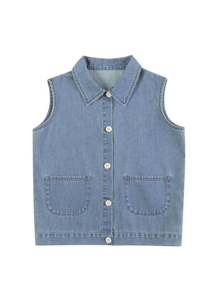 Áo denim trẻ em mùa hè áo vest mỏng cotton thân thiện với da áo sơ mi không tay bé trai bé gái quần áo mùa hè
