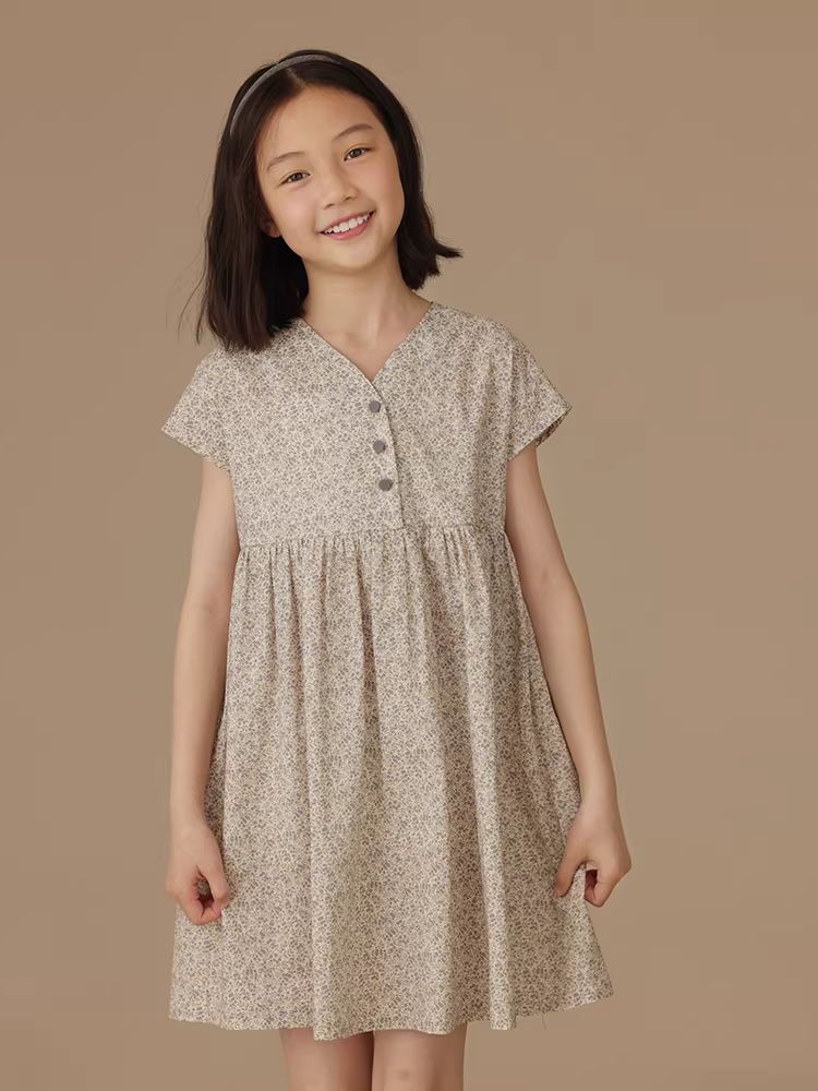 Váy hoa mùa hè cho trẻ em váy dáng rộng dáng rộng kiểu dáng giản dị váy bé gái hoàn toàn bằng vải cotton phong cách rừng nông thôn